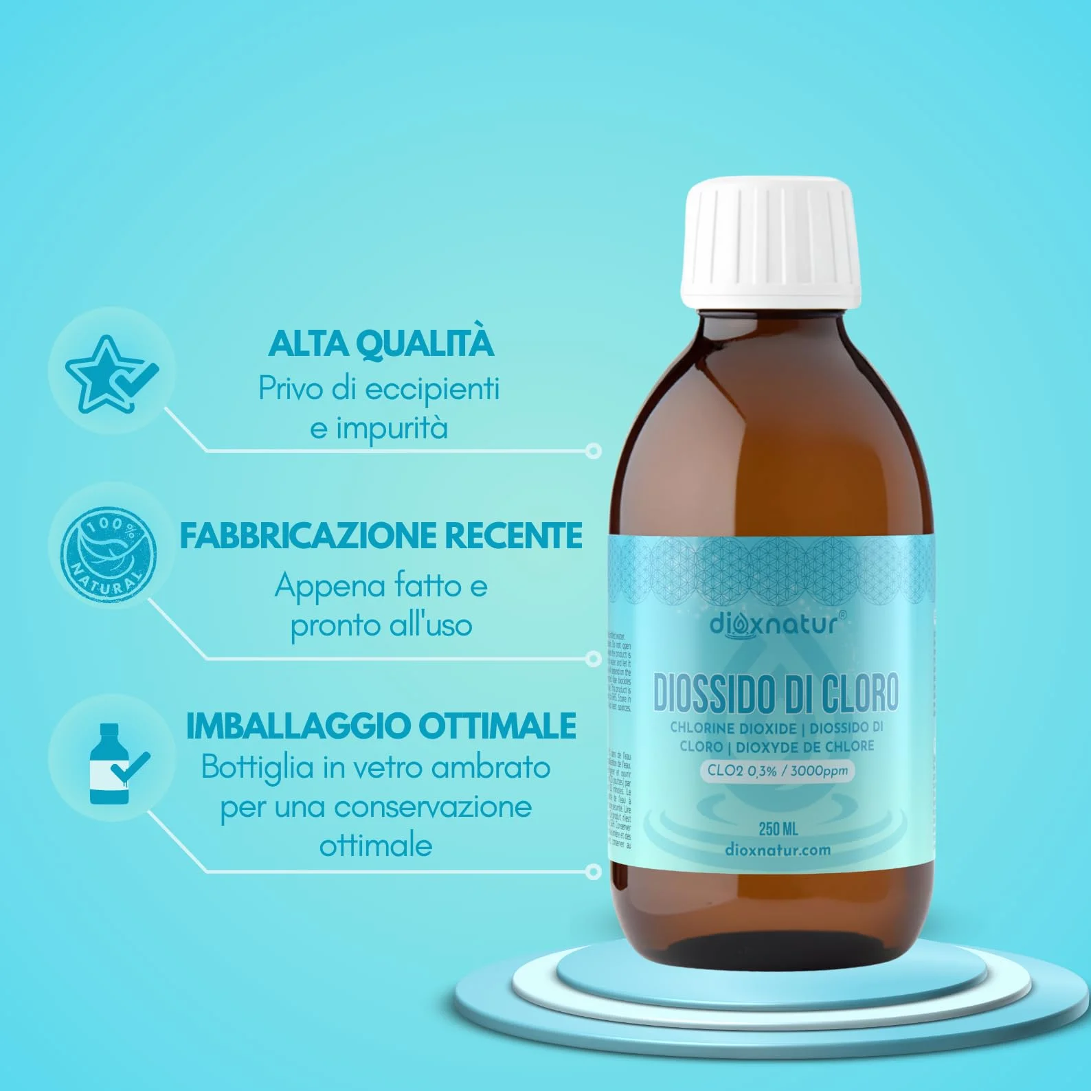 Diossido di Cloro 250ml Vetro 3000 PPM