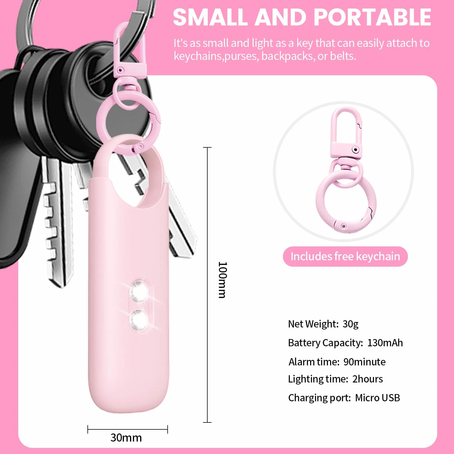 Allarme personale,Sirena di emergenza,Portatile allarme personale,Allarme Portachiavi di Emergenza,130dB,dispositivi allarme di Emergenza per bambini,donne,anziani