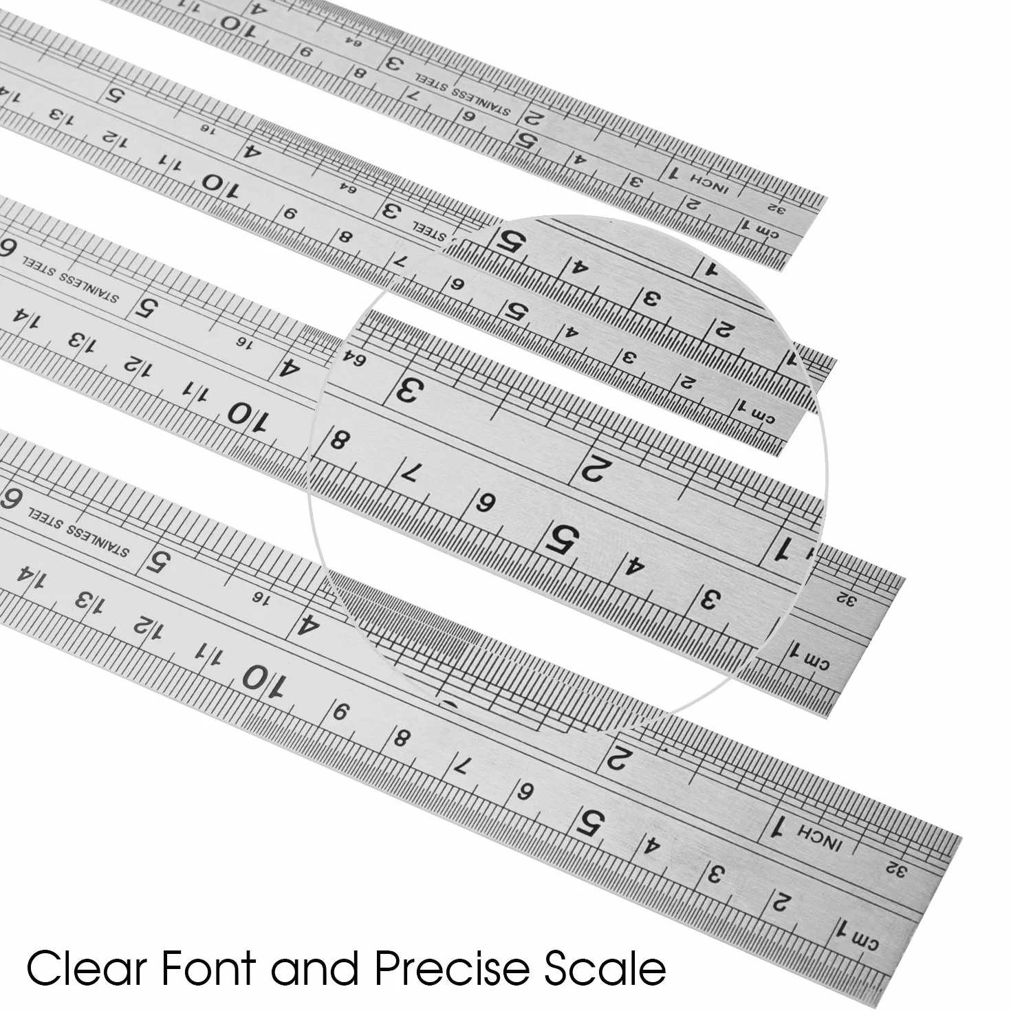 Set di 4 righelli in acciaio inox 15-40 cm per ingegneria, insegnamento