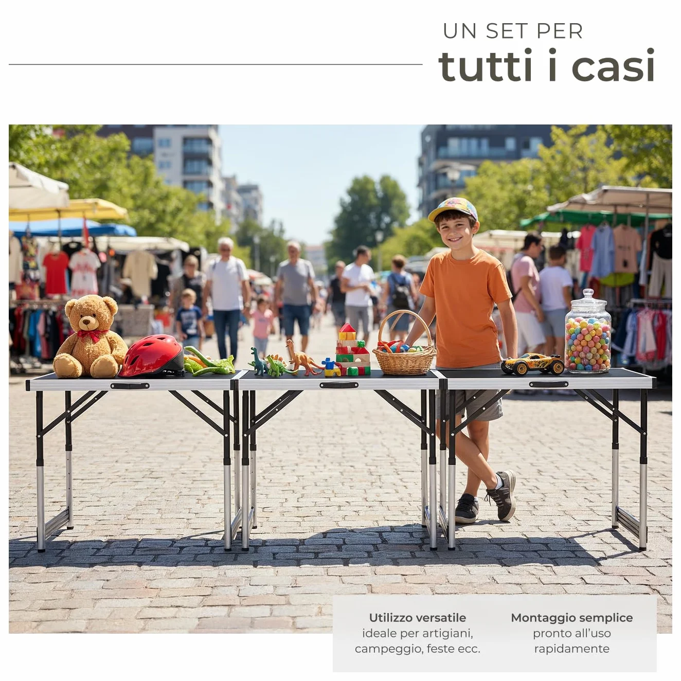 tectake® Tavolo da Lavoro Pieghevole in Alluminio, Multifunzionale, 300x60 cm, Tre Pezzi, Tavoli Pieghevoli da Lavoro, Regolabili, Tappezzeria, Feste, Campeggio, Stabili, Montaggio Rapido, Peso 11 kg
