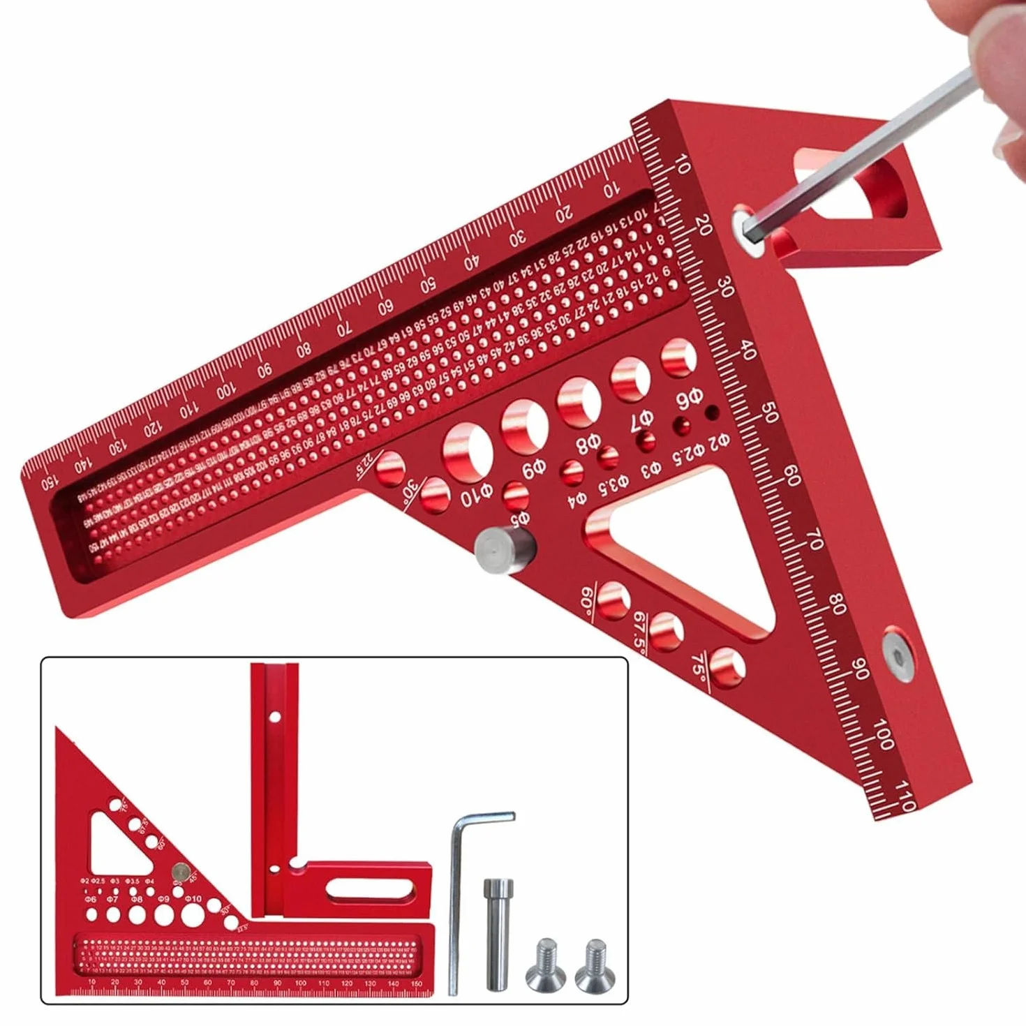 Quadrato Mitre 3D, Regola di misura multi-angolare, Strumento di precisione in lega di alluminio per falegnameria, 15