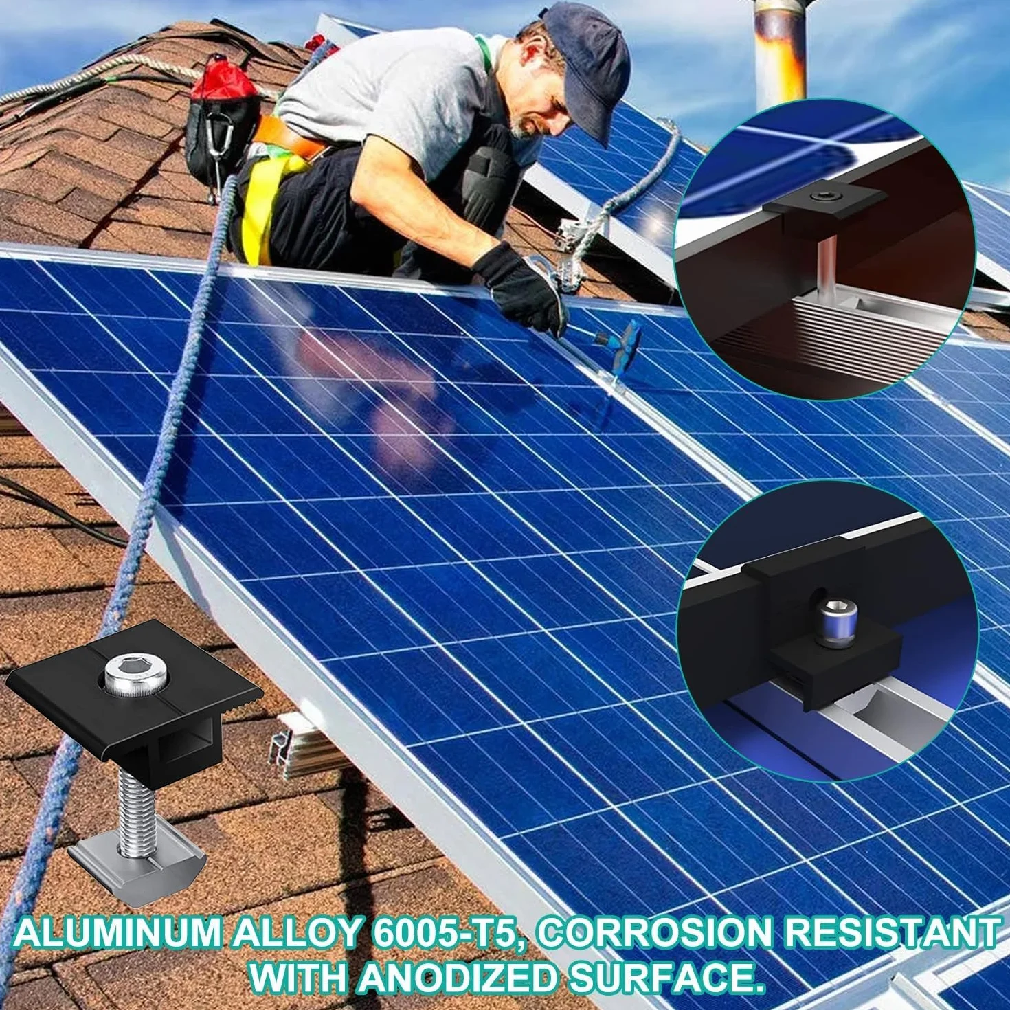 Kit Staffe Fotovoltaico 12 Pezzi Alluminio con Viti Autofilettanti e Rondelle