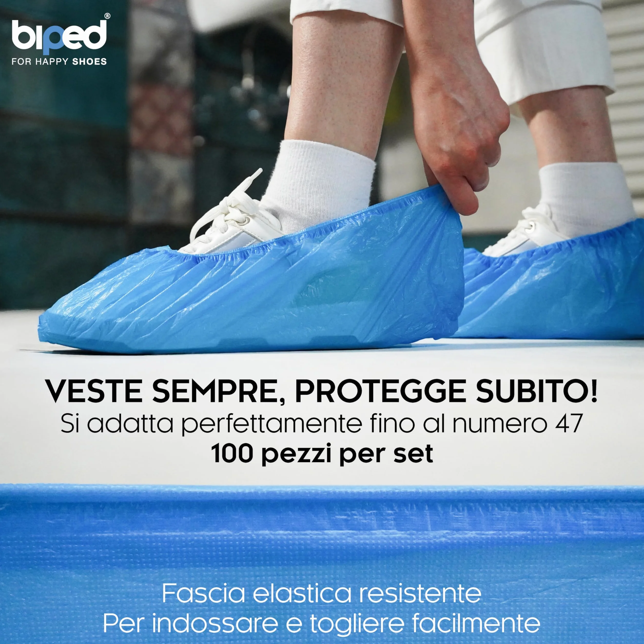 biped Copriscarpe monouso 100 pezzi – Antiscivolo, impermeabili, senza lattice – Taglia unica