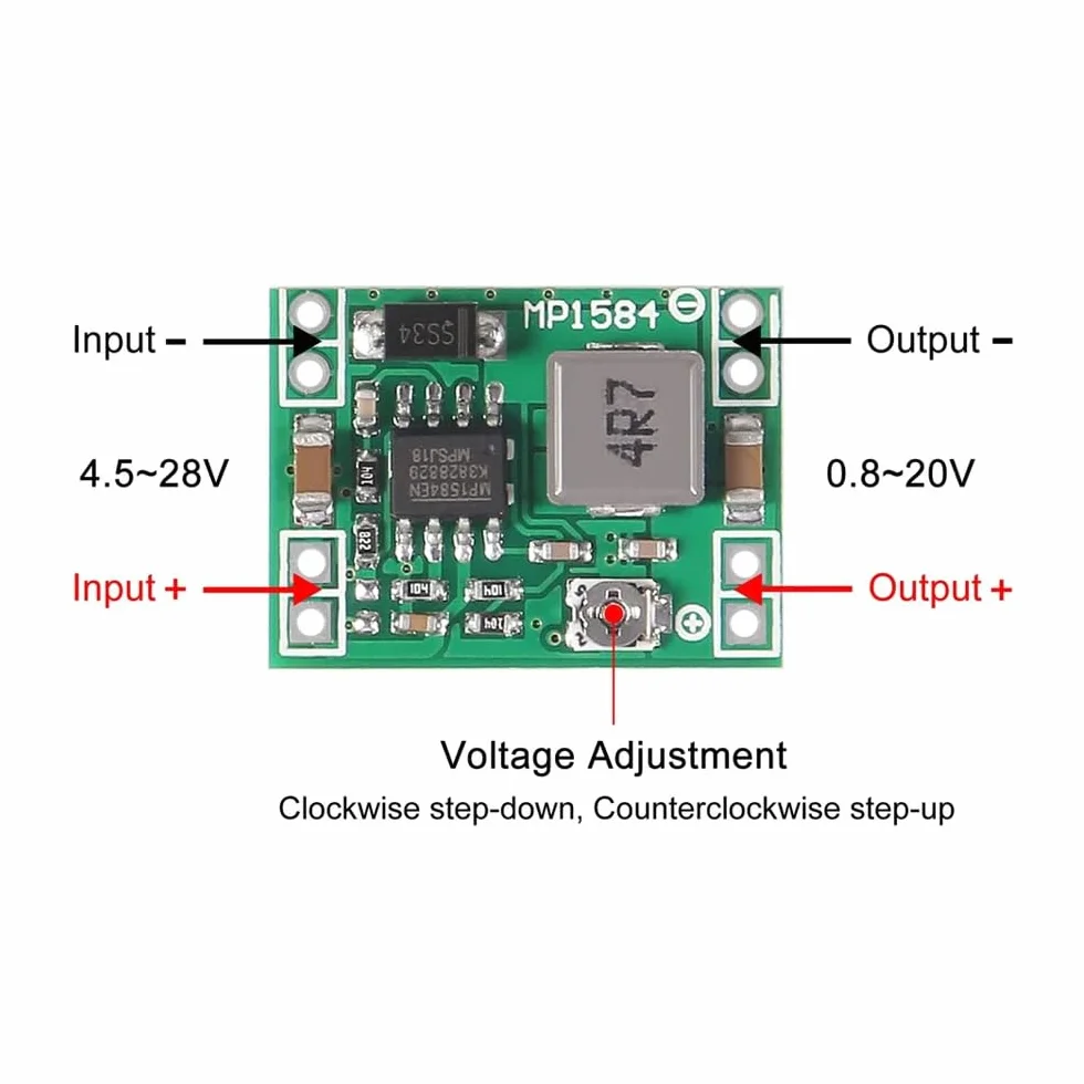 DollaTek 5Pcs MP1584EN ultra piccolo DC-DC power 3A Modulo discendente convertitore buck regolabile da 24V a 12V 5V 9V 3V per Arduino