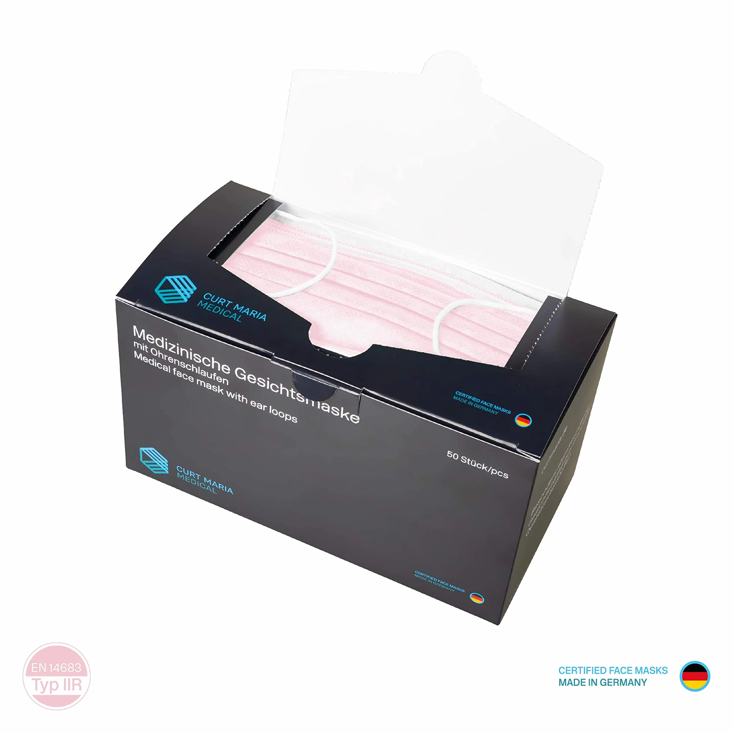 Curt Maria Medical 3-Ply Maschere Viso Mediche con Anelli per Orecchio Uso Singolo Rosa Confezione da 50