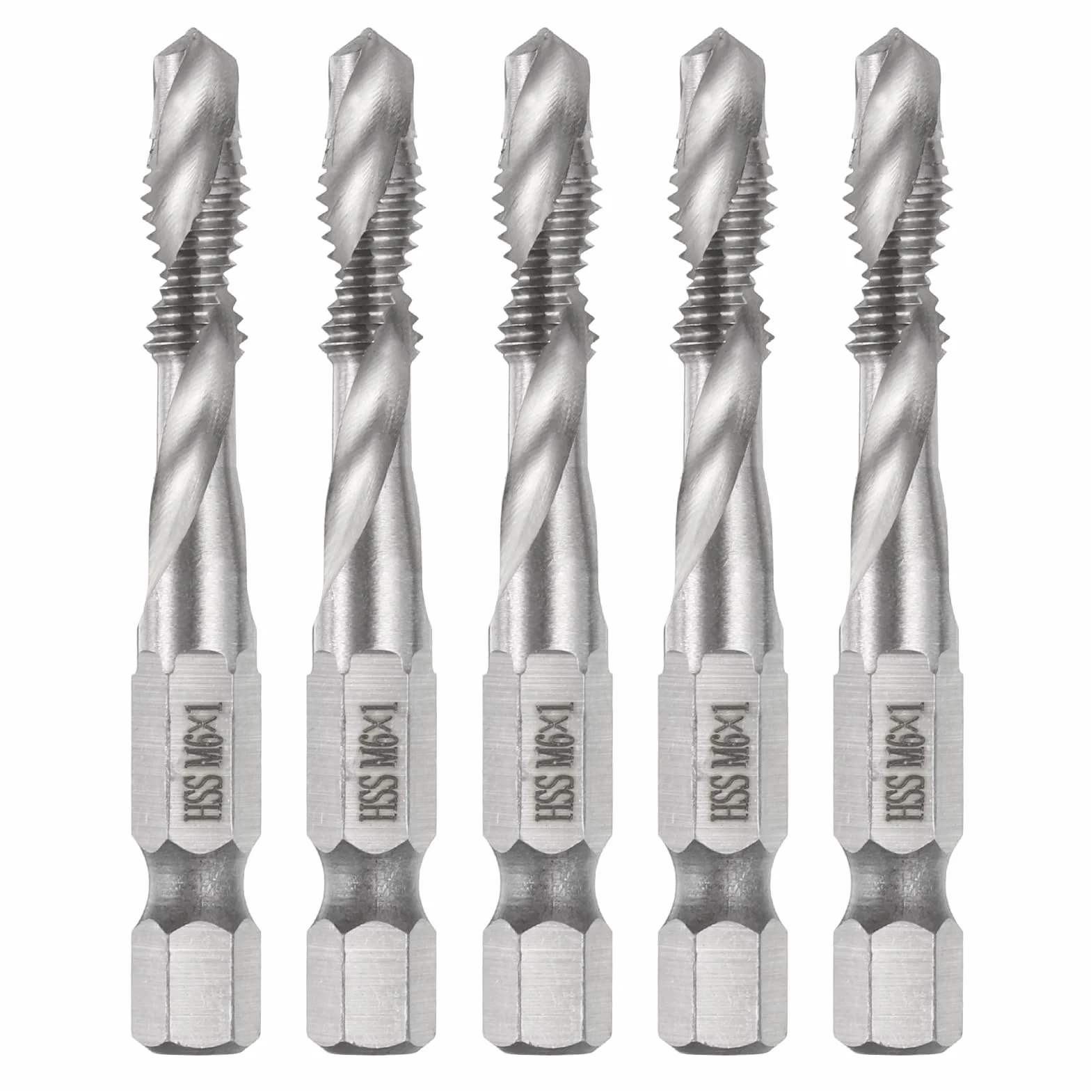 QUARKZMAN 5pz Punte Trapano Maschiatura Combinate M6 x 1 Gambo Esagonale 1/4" Kit Utensili Acciaio Rapido