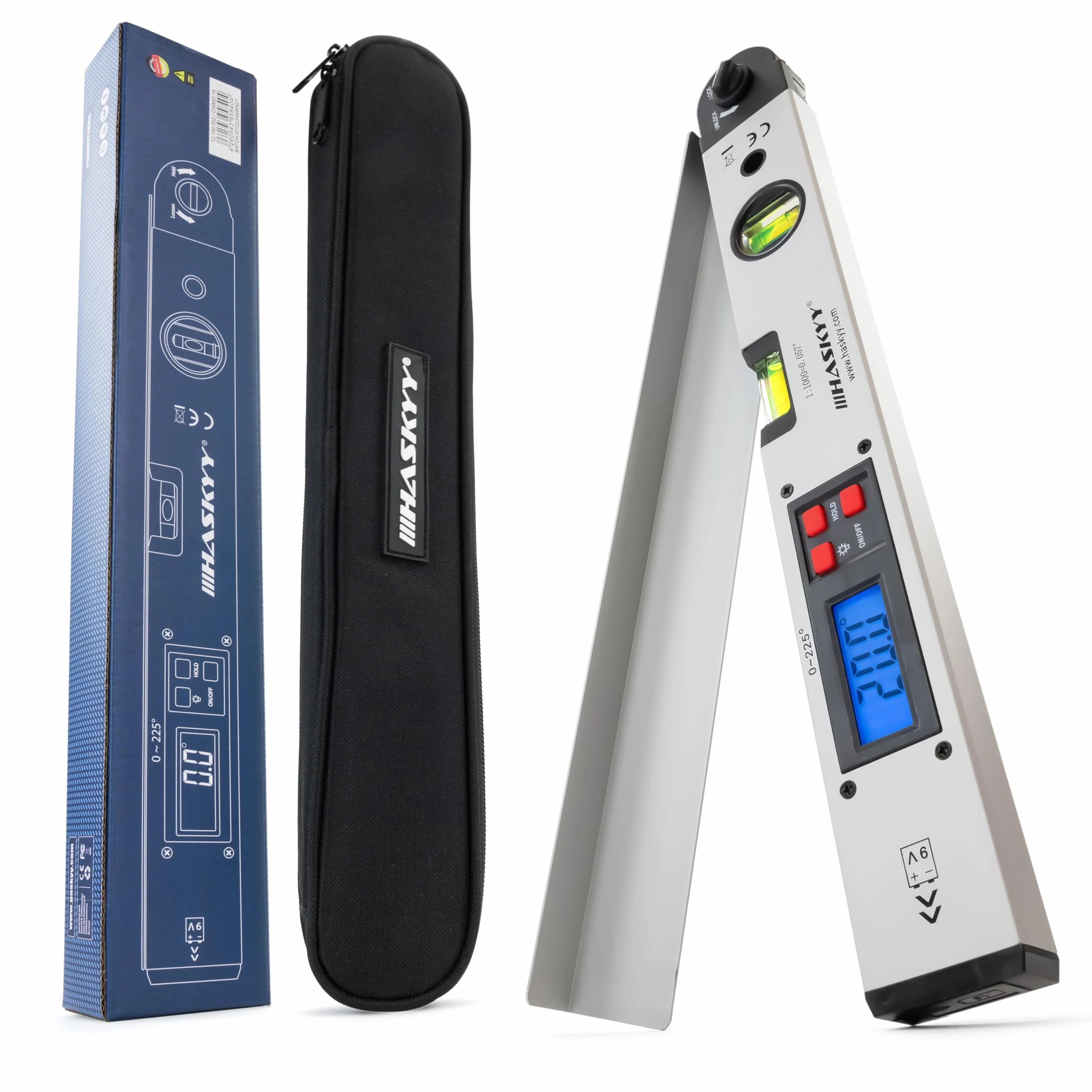 HASKYY Livella goniometrica 0-230° Livella rotante con display LCD 450 mm per misurazioni, ristrutturazioni e costruzioni - Argento