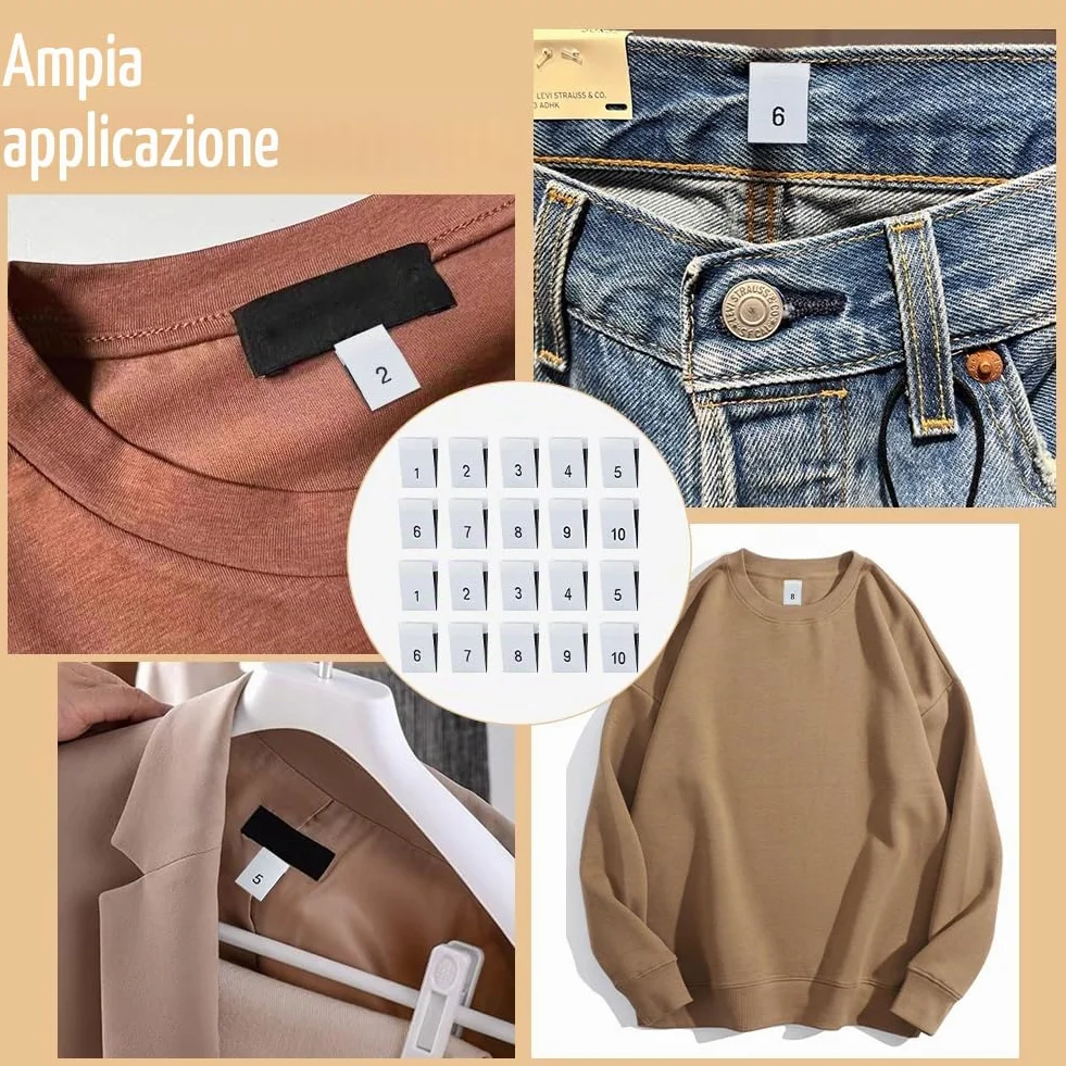 BENECREAT 400 etichette in poliestere per vestiti, 10 stili, colore bianco, accessori per abbigliamento, etichette da cucito per abiti, tute, camicie, camicette o tovaglioli, numeri da 1 a 10
