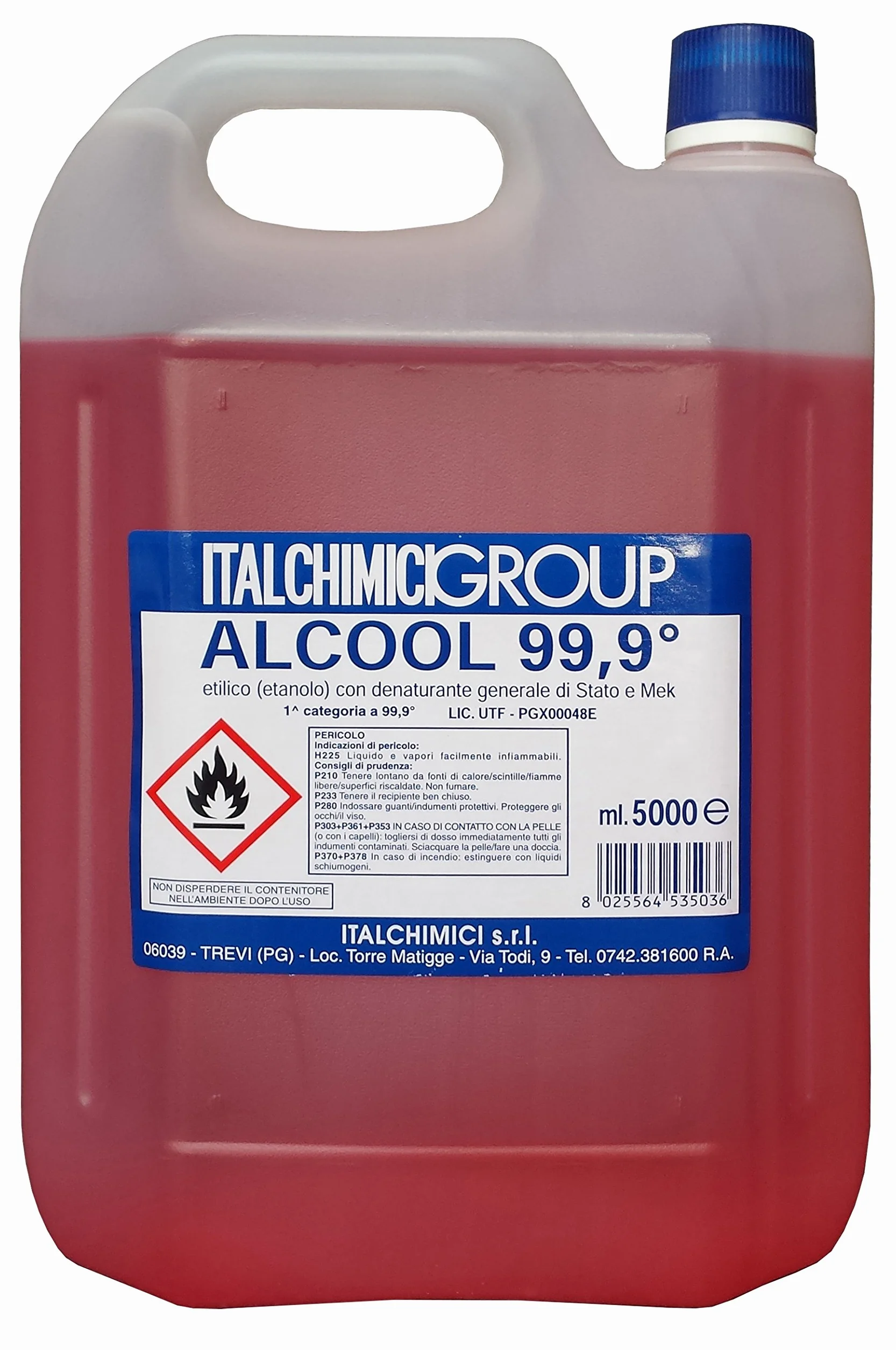 ALCOOL DENATURATO 99.9° CERTIFICATO LT. 5