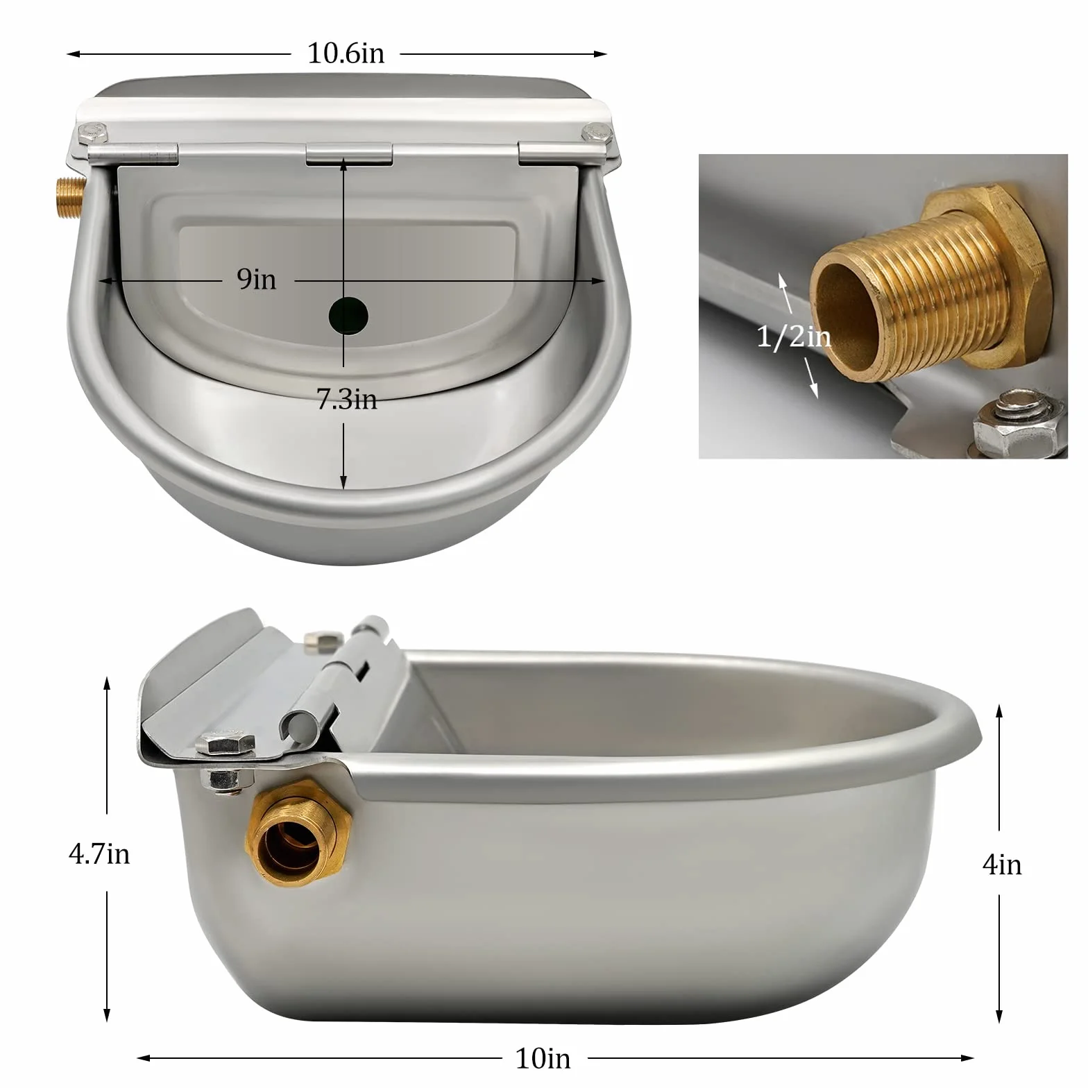 Distributore di Acqua per Cani in Acciaio Inox, Abbeveratoio Galleggiante con Valvola 1/2"