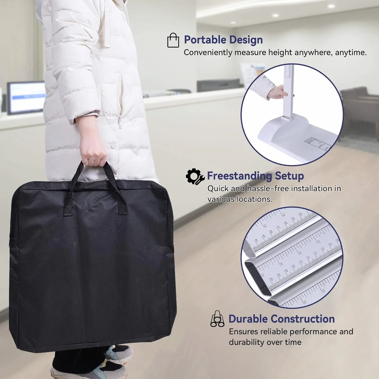 Stadiometro Portatile Misuratore di Altezza 20-210 cm Asta con Borsa