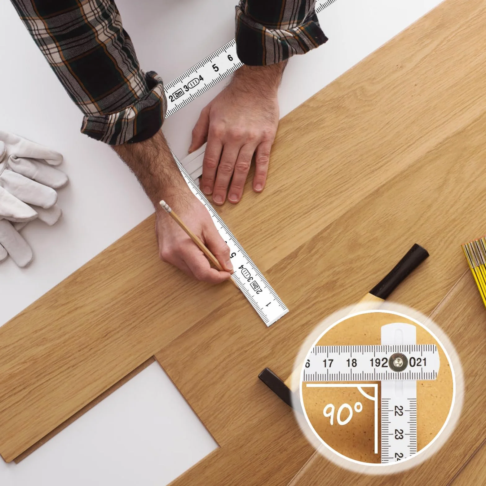 Metro Pieghevole in Plastica Mini 5 Pezzi 2 Metri Righello Articolato Bianco per Cantiere Scuola