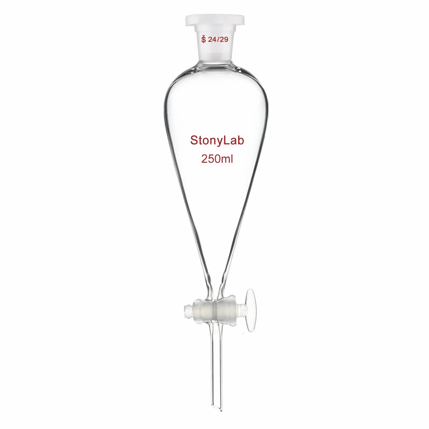 stonylab Lmbuto Separatore con Rubinetto in Vetro, Imbuto in Borosilicato con Giunto 24/29 per Separazione Accurata di Liquidi in Laboratorio, 250 ml