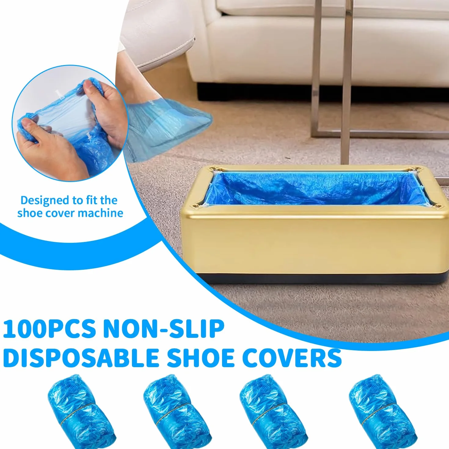 Distributore automatico portatile per copriscarpe monouso, 100 pezzi, per casa ufficio fabbrica (Oro)