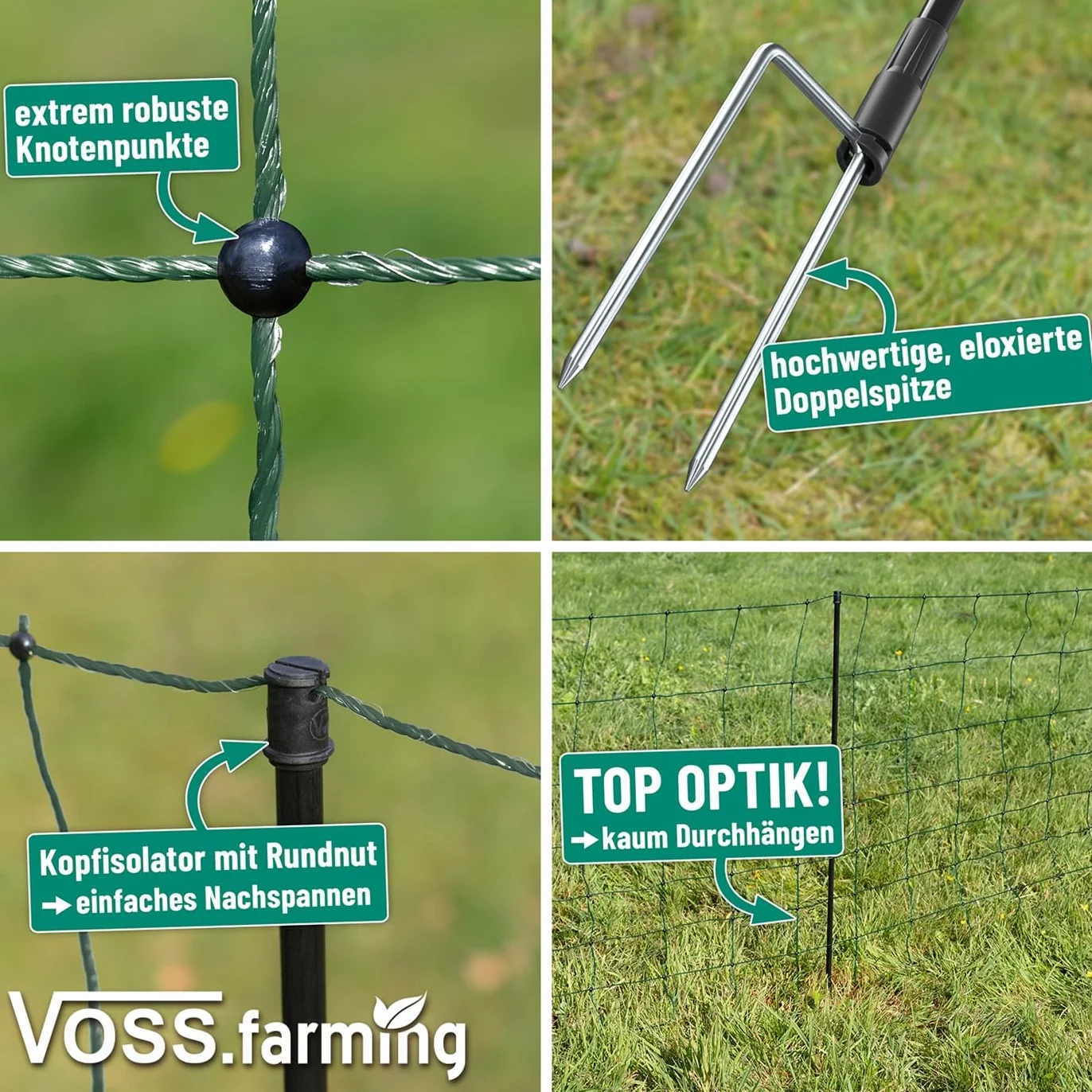 VOSS.farming farmNET+ Rete elettrificabile per Pecore 25 m 90 cm 2 Punte Verde