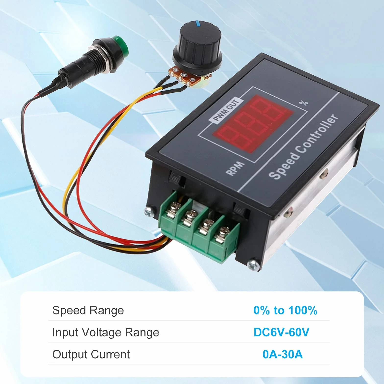 RUIZHI Regolatore di Velocità del Motore CC DC 6-60V 12V 24V 36V 48V 30A, Regolatore del Regolatore Continuo a Velocità Variabile, Regolatore di Tensione del Motore con Interruttore Start Stop