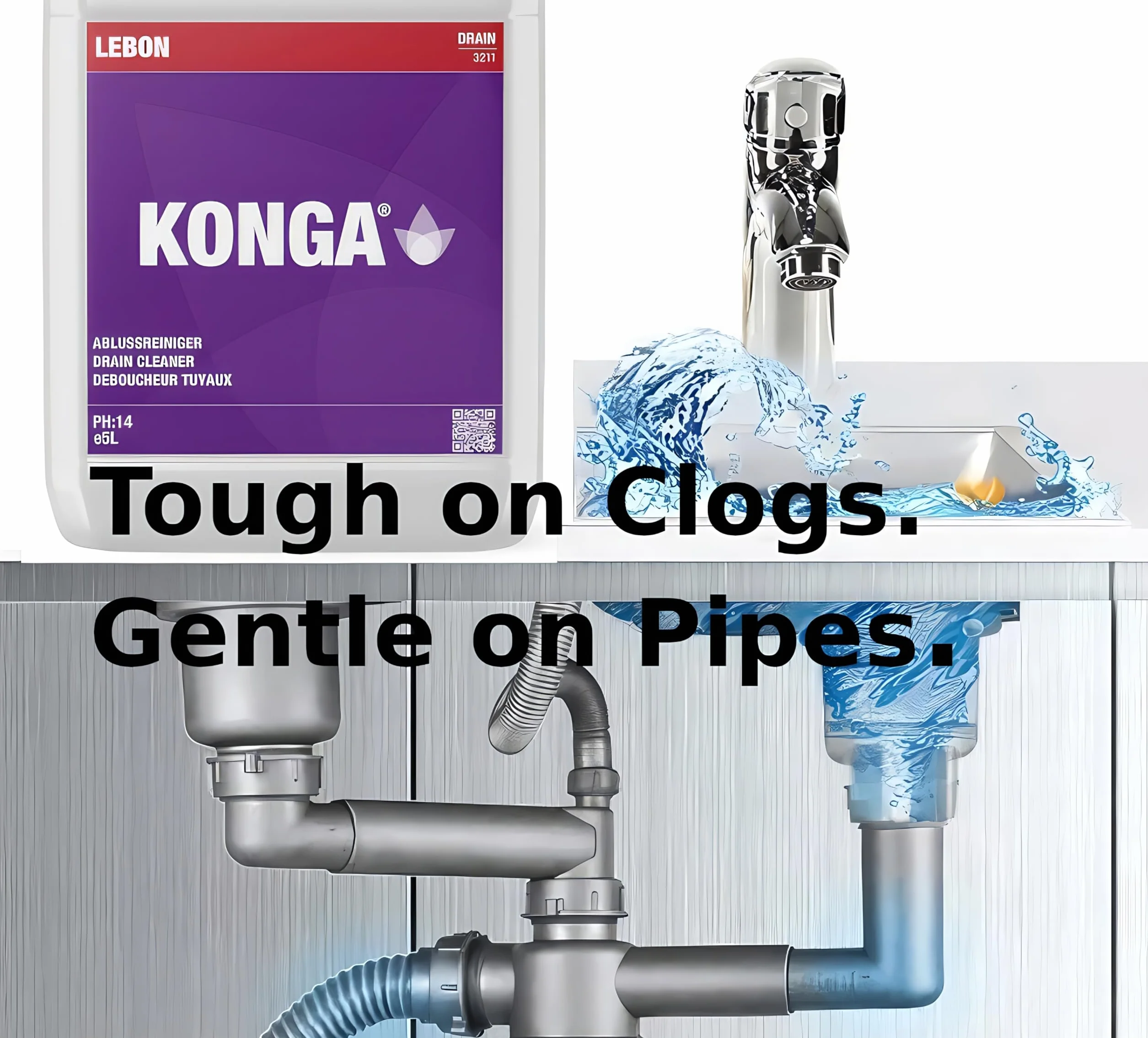 Konga Decapant Forte - Detergente professionale per tubi altamente alcalino, scioglie grassi, capelli e blocchi organici, per grandi cucine, scarichi industriali e applicazioni esigenti (5 l)