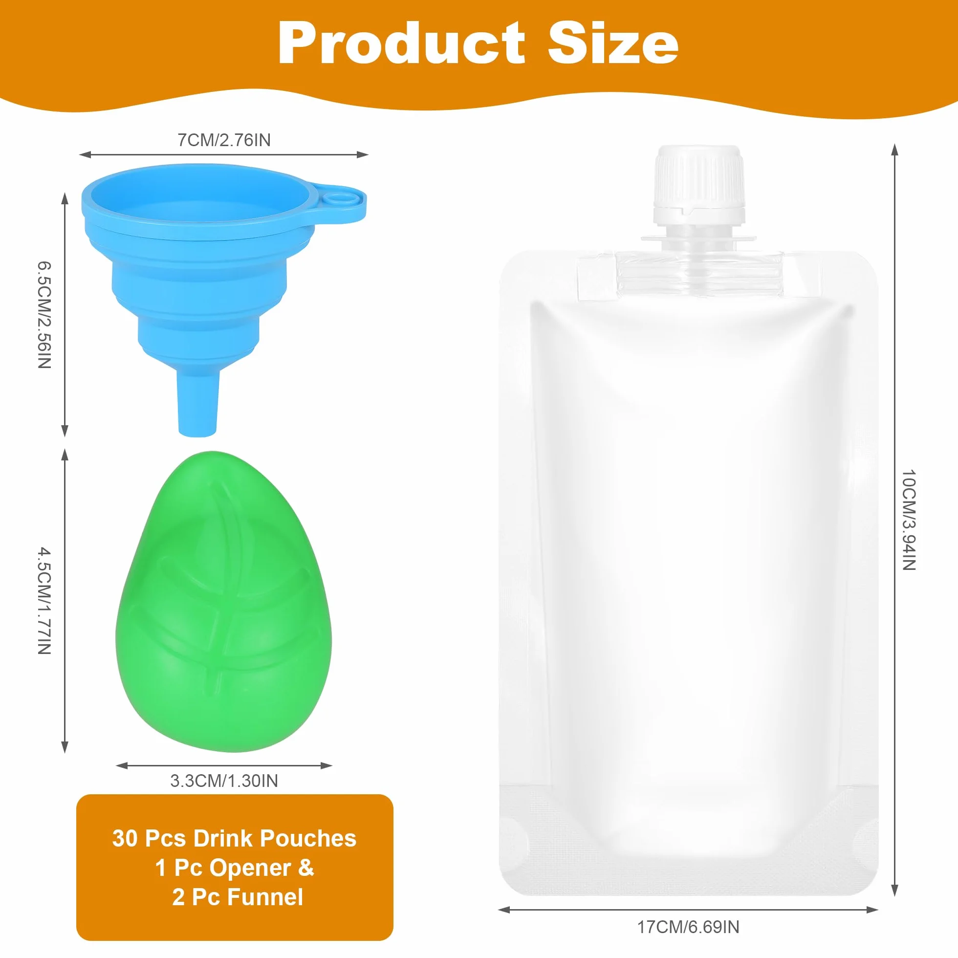30 Pezzi Sacchetti per Bevande 250ml, Sacchetto per Bevande Usa e Getta con 2 Imbuti in Silicone, Saccheti Portatili per Liquidi, Sacchetti per Alcolici per Feste, Picnic, Viaggi, Sport