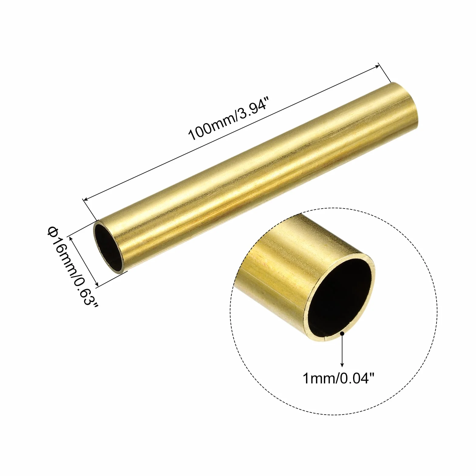 Tubo Ottone 16mm DE 1mm Parete 100mm Lunghezza Rotondo