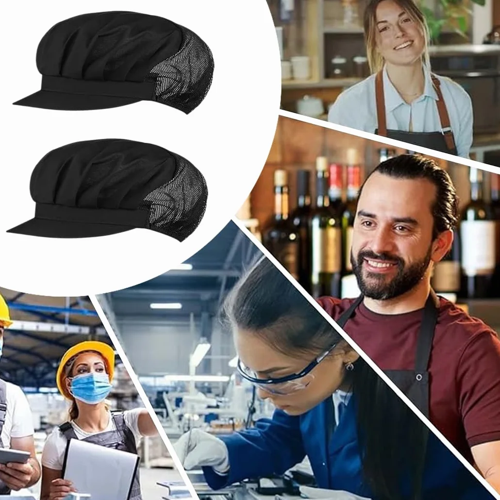 Voarge 2 pezzi cappello da cucina chef elastico traspirante Nero 55/62 cm