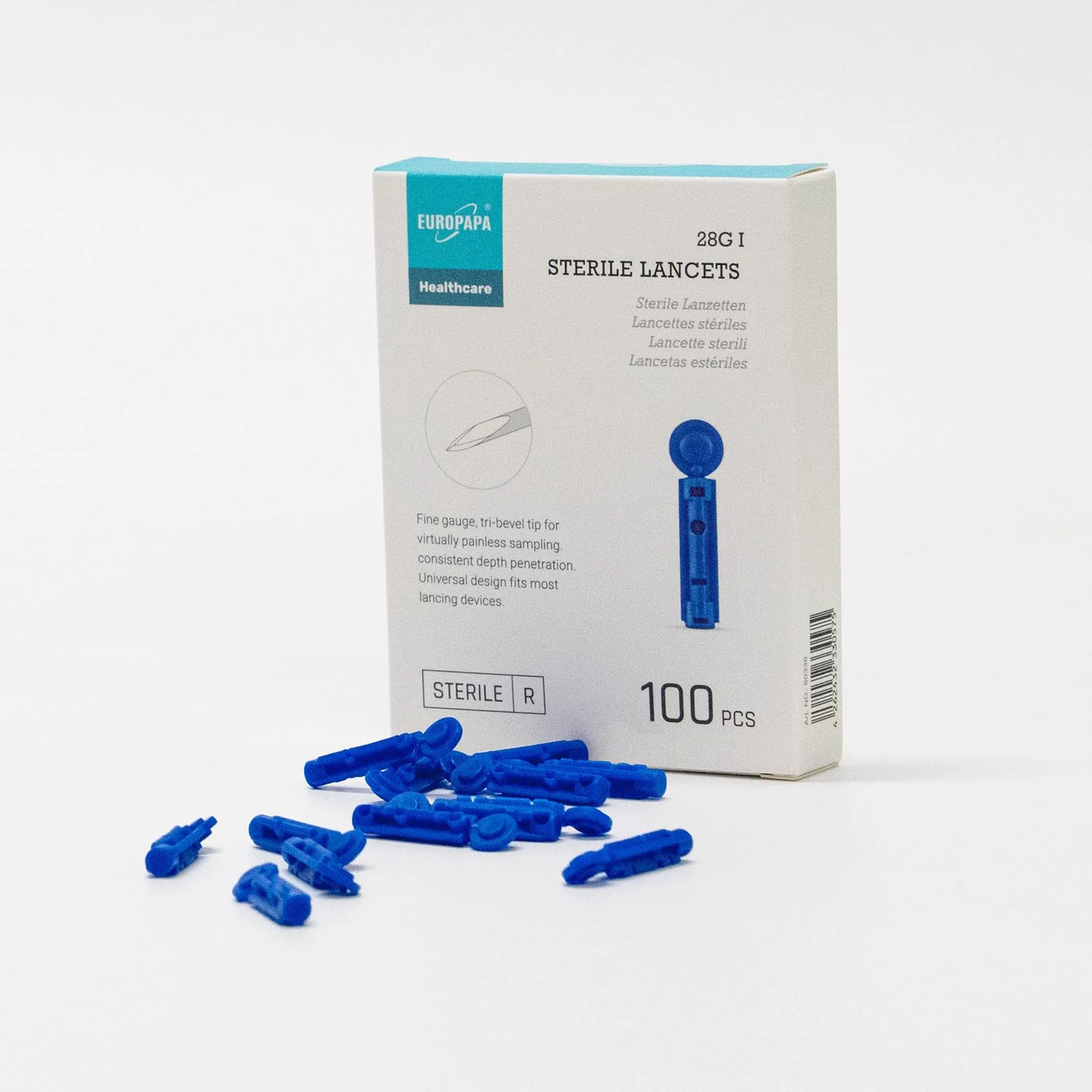 EUROPAPA® Lancette 100 Pezzi, Lancette Sterili Monouso, Lancette Sangue, Lancette Di Sicurezza Per La Misurazione Della Glicemia, Diabetici, Misuratore Di Glicemia Serie EUROPAPA BG Applicabile