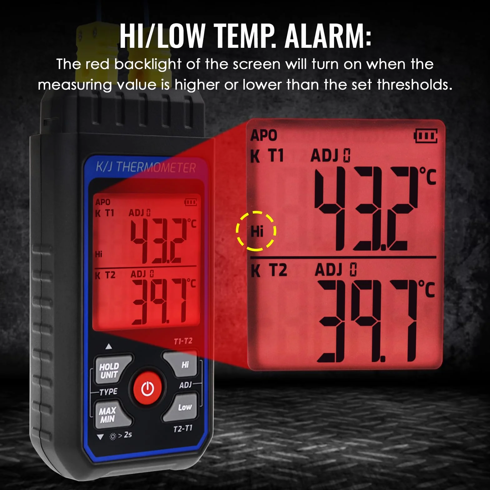Termometro a termocoppia tipo K/J a due canali 4 sonde -200 a 1372°C misuratore temperatura CVC ATC