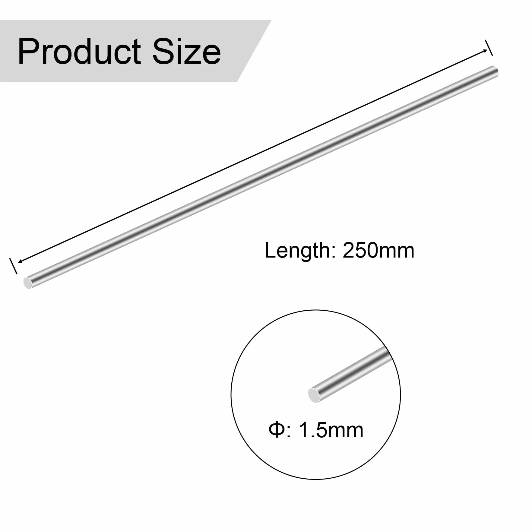 Asta rotonda in acciaio inox 304 1,5 mm x 250 mm per modellini RC 3 pezzi
