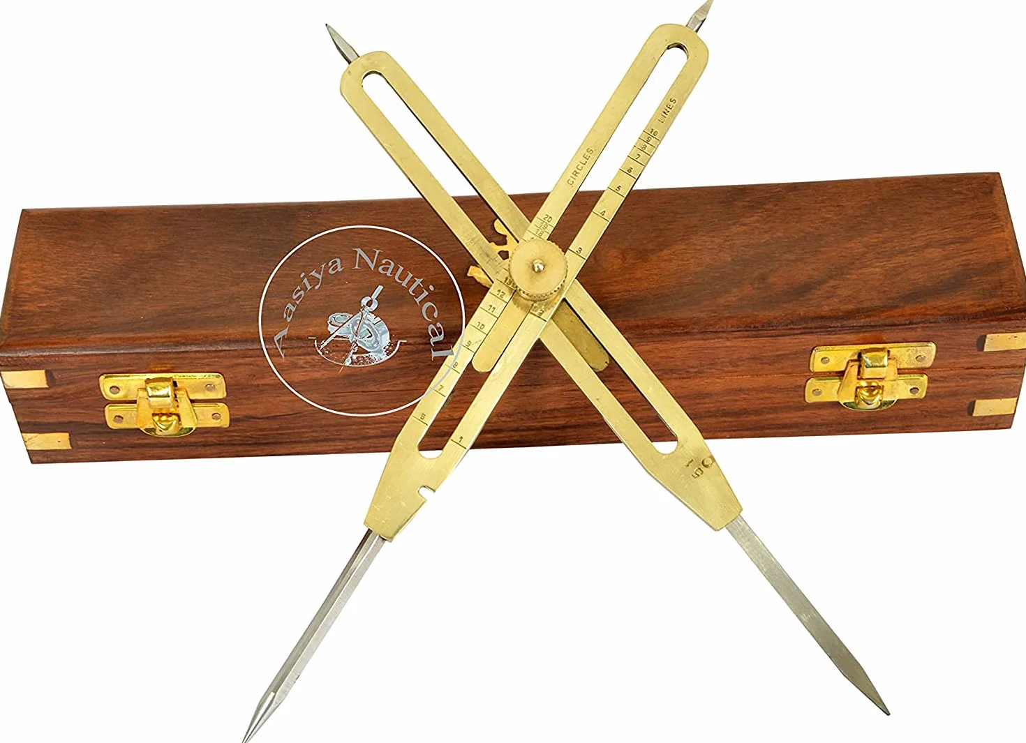 Divisore proporzionale in ottone massiccio 22,9 cm per artisti con punta in acciaio e scatola di legno