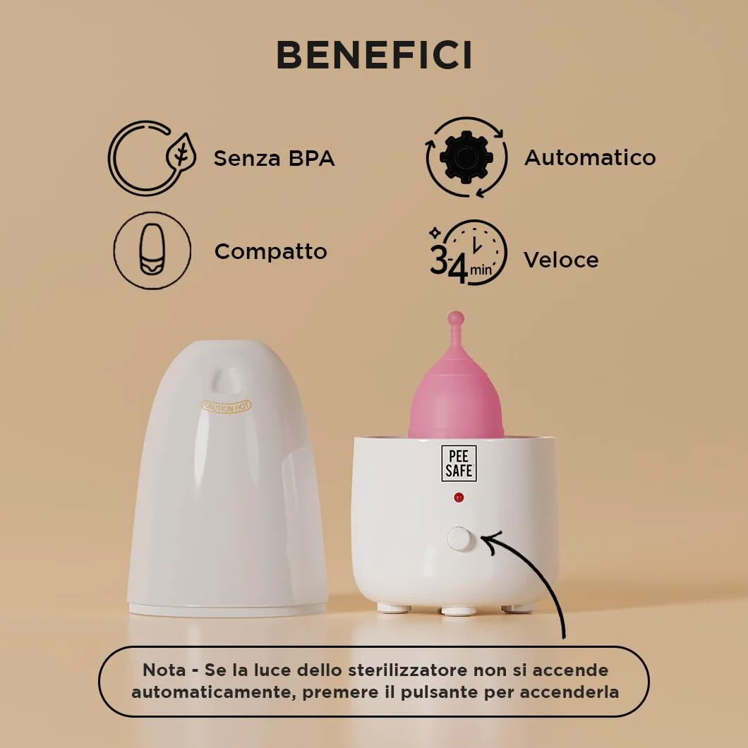 PEESAFE Sterilizzatore a Vapore per Coppetta Mestruale | Elettrico | Sterilizzazione Istantanea | Per Disco Mestruale e Palline di Kegel