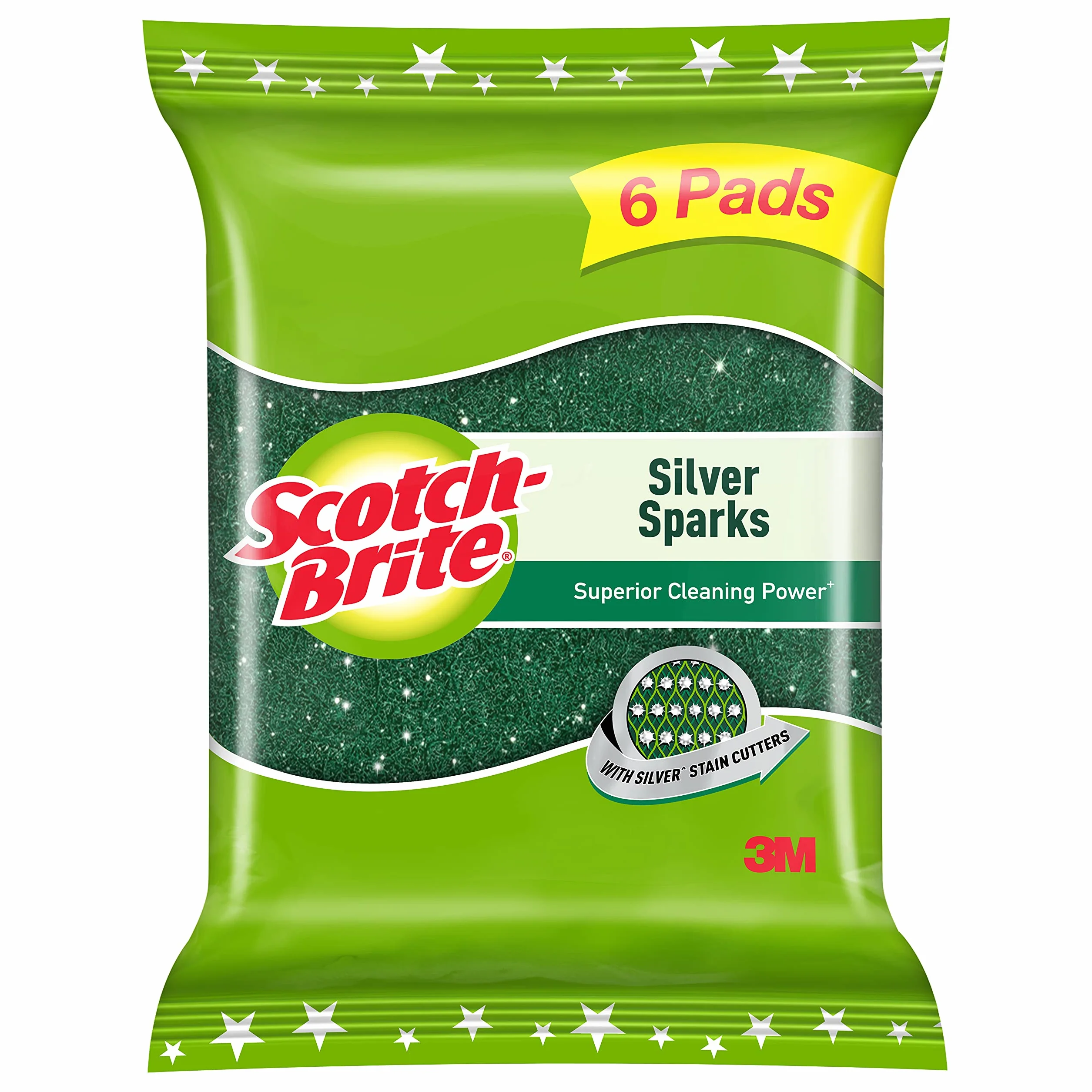 Scotch-Brite Silver Sparks Scrubber per la pulizia degli utensili (lavaggio quotidiano in lavastoviglie), confezione da 6
