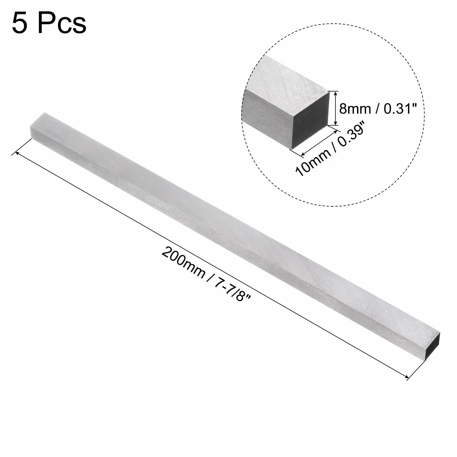 sourcing map Punta per tornio 8 mm x 10 mm x 200 mm, acciaio HSS, rettangolare, 5 pezzi