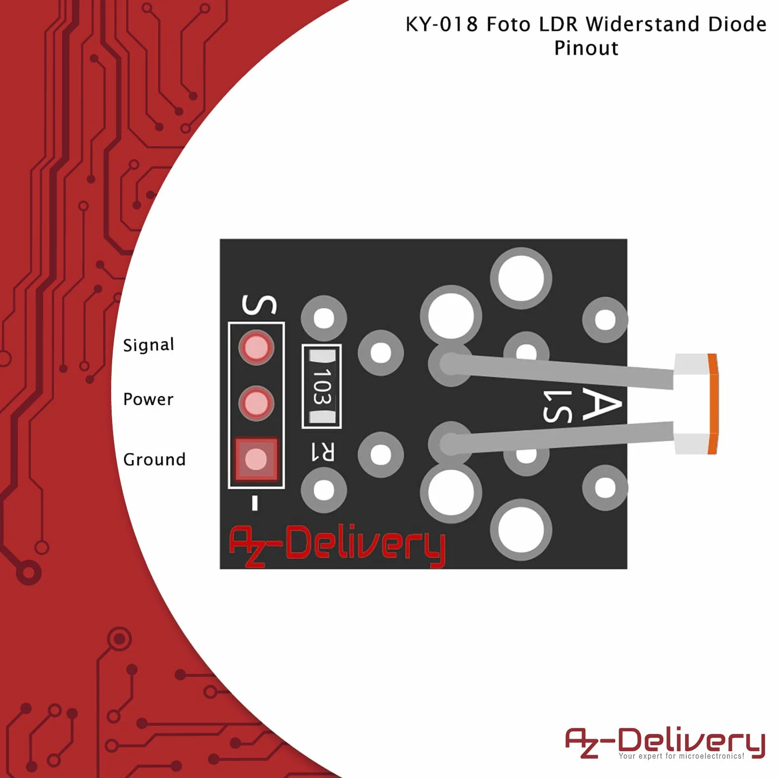 AZDelivery 3 x KY-018 LDR Sensore di Luminosità con Fotoresistenza Diodo compatibile con Arduino incluso un E-Book!