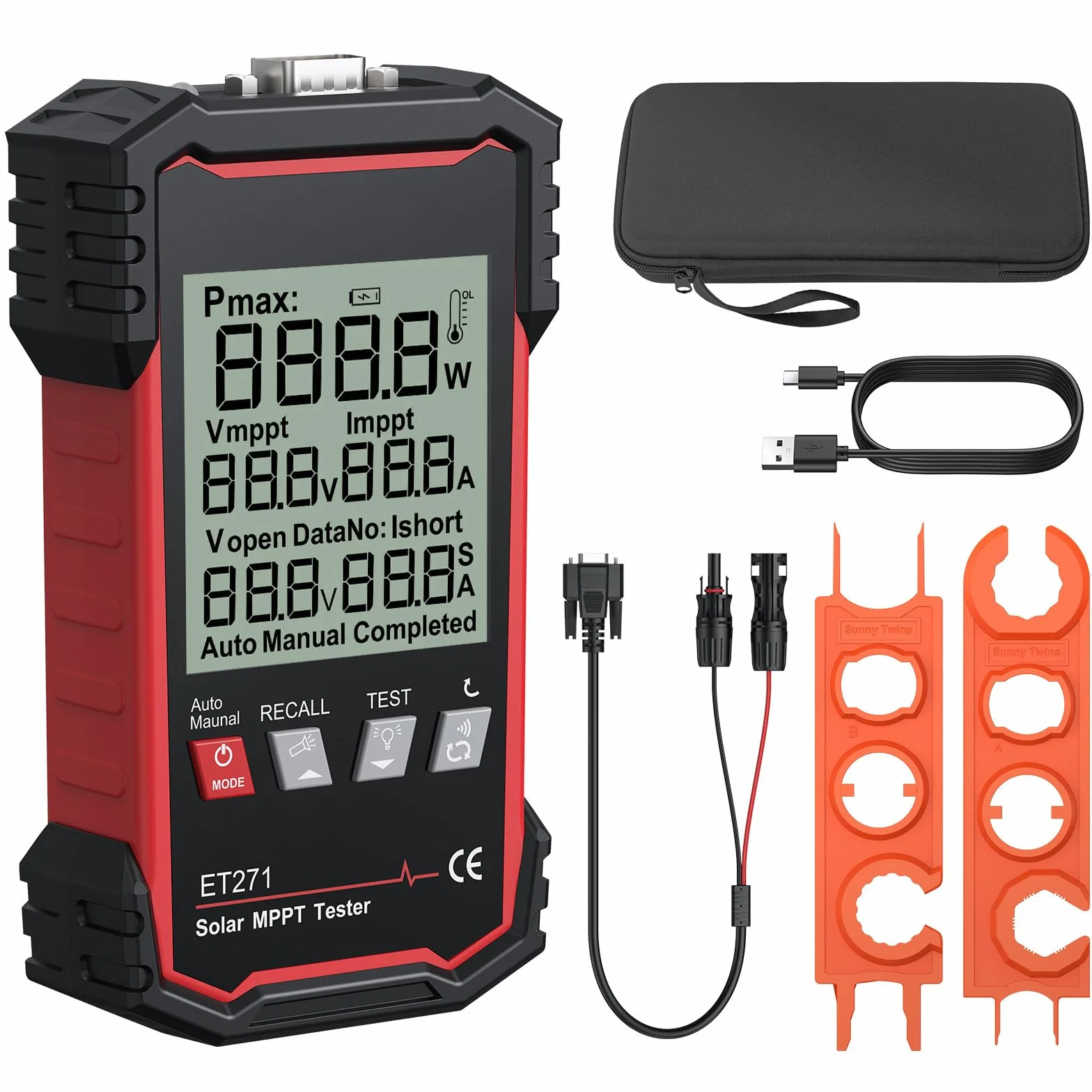 XUNTOP Pannello Solare Tester 2000W con MPPT Automatico/Manuale 90V/40A Fotovoltaico Multimetro Voc/Isc con Schermo LCD e Type-C 30 Letture Memorizzate per Installatori Elettricisti Ingegneri Famiglie