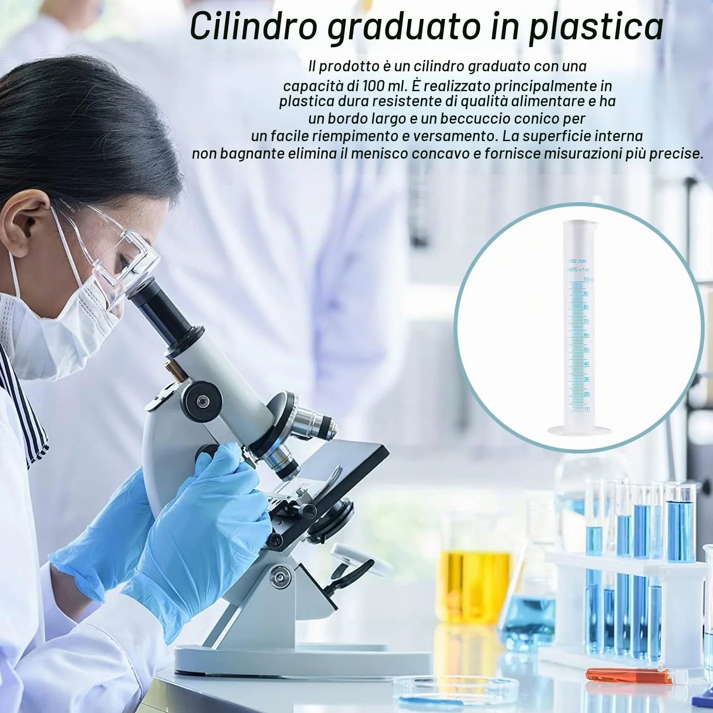 Cilindro graduato in plastica trasparente 100 ml