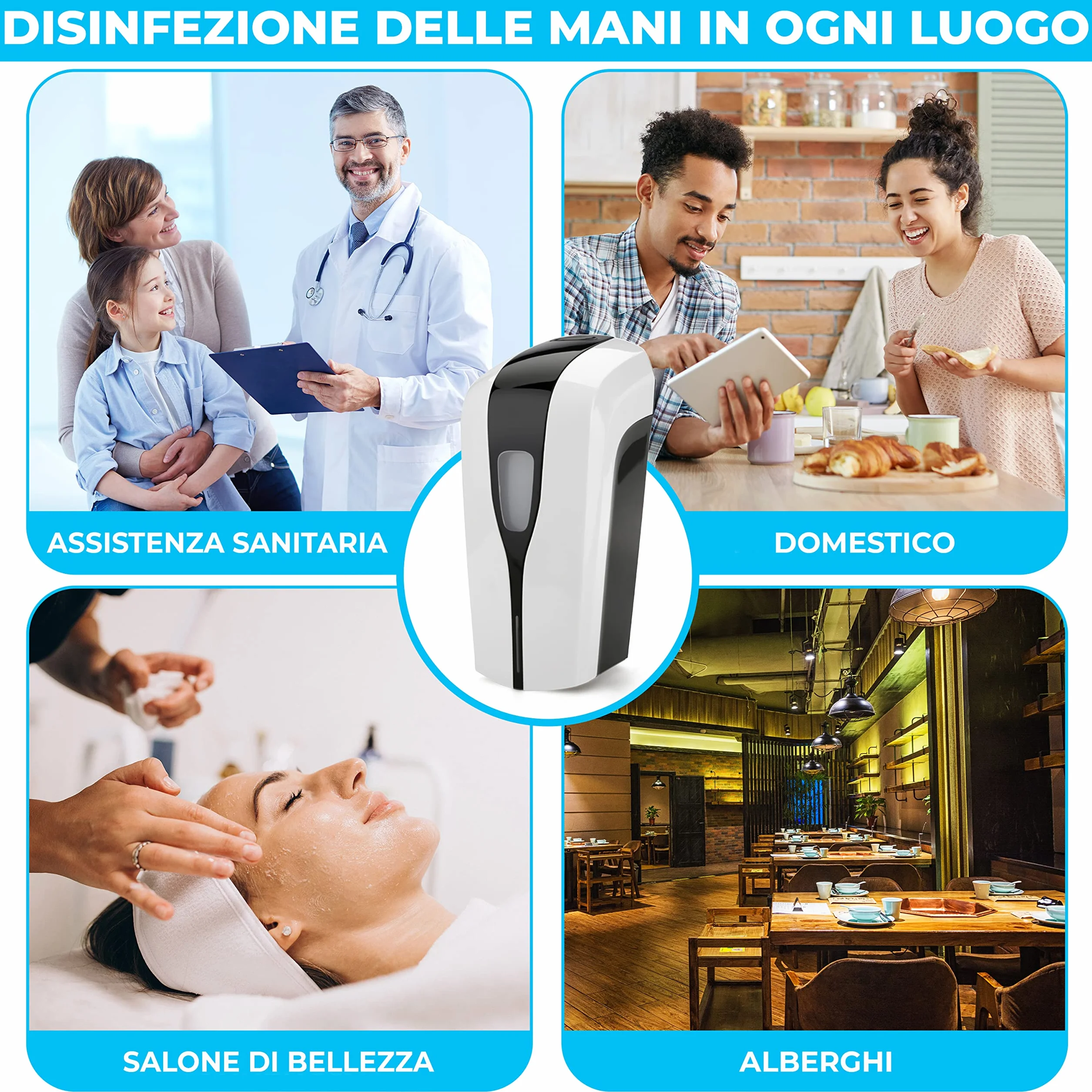 Dispenser di disinfettante automatico con sensore. Dispenser di disinfettante senza contatto con un contenitore di ricarica da 1000 ml.