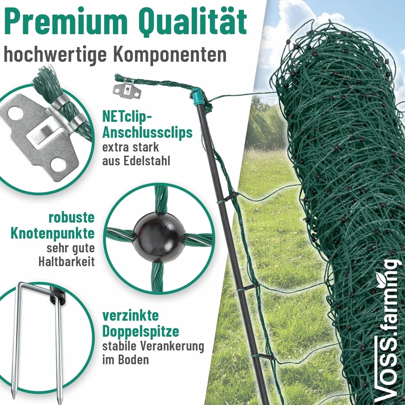 VOSS.farming farmNET+ Rete elettrificabile per Pecore 25 m 90 cm 2 Punte Verde