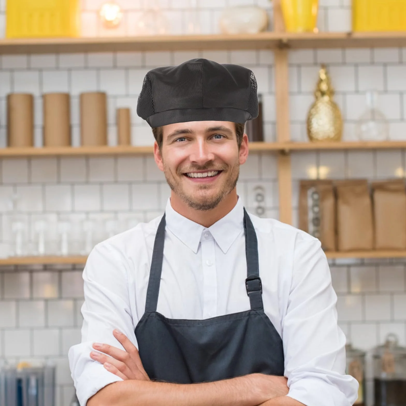 Generico 2 Pezzi Cappelli da Cuoco in Rete Traspirante per Ristorante Bar Pasticceria