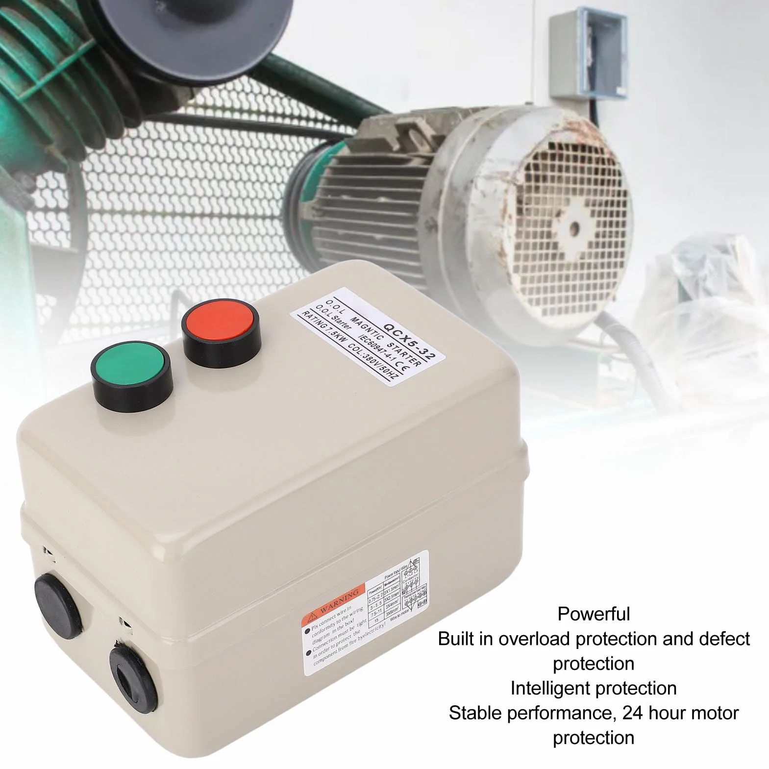 Avviatore Motore Elettrico Magnetico, Avviatore Motore Elettrico Trifase con Scatola di Commutazione Magnetica 380V 20‑A 7,5KW 3HP per Compressore d'Aria