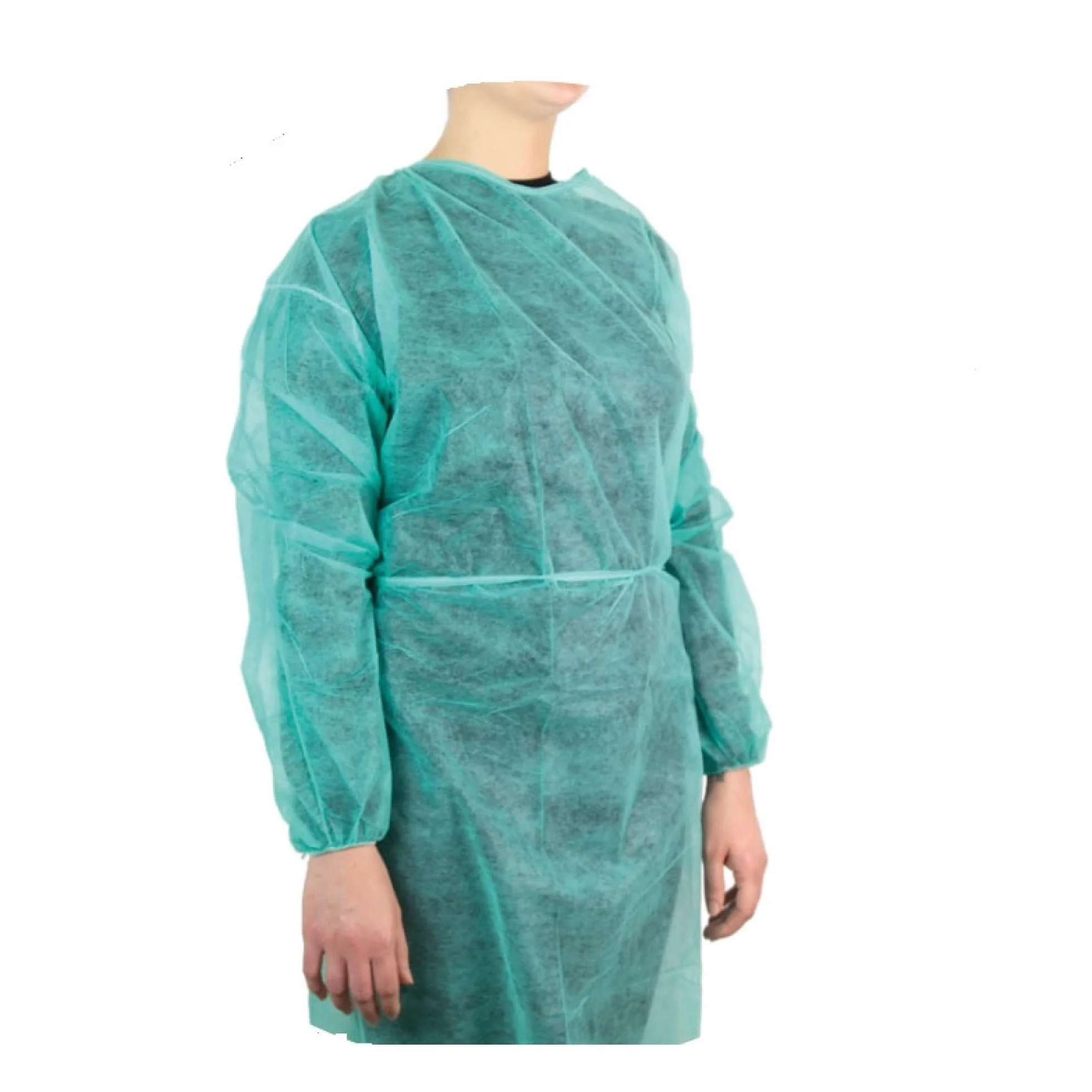 Camice monouso NON sterile TNT verde con polsini in cotone usa e getta x20pz