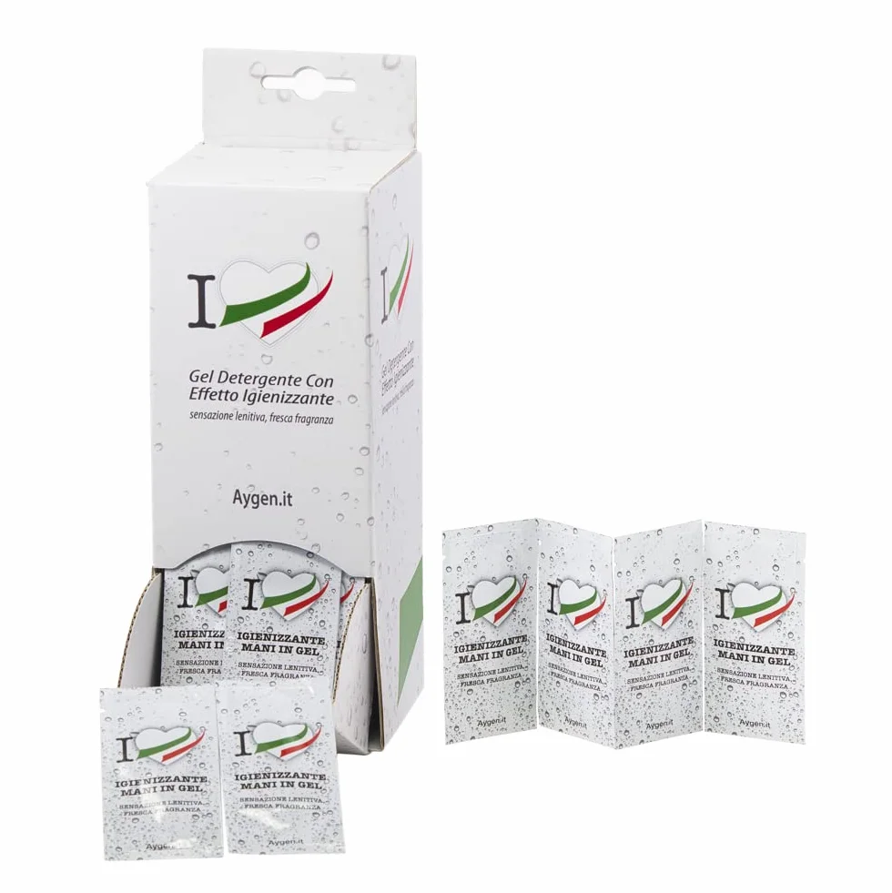 Aygen Gel Detergente Mani con Effetto Igienizzante – Mani Fresche e Morbide, con Olio Essenziale di Limoni di Sicilia, Asciugatura Rapida, Non Appiccica (100 Bustine box Family)