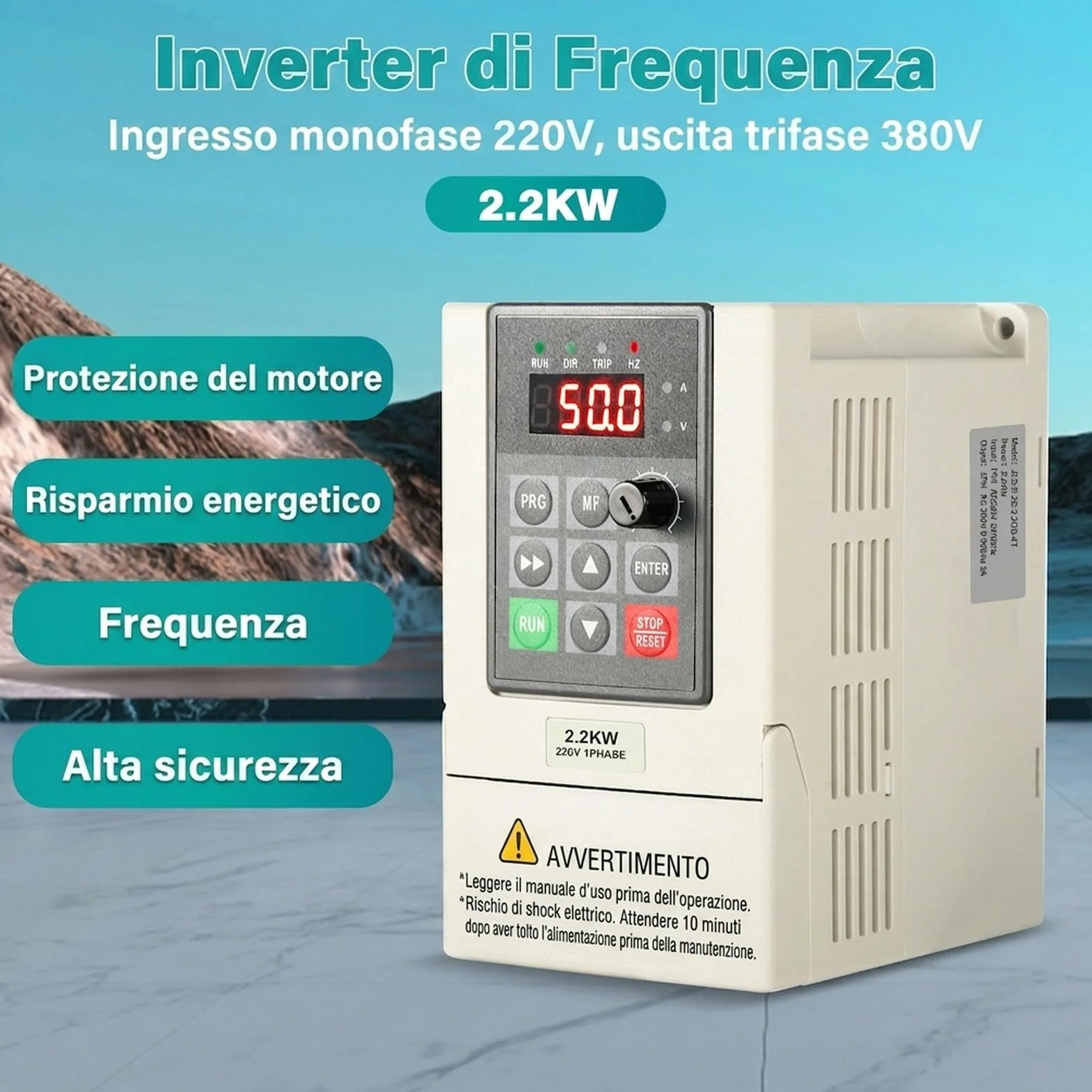 inverter per motori 230 380 Ingresso monofase 220V Uscita trifase 380V 2,2KW Inverter di frequenza CNC Inverter di frequenza Modello di fabbrica JLS-E-2S-2,2GB-4T (con cavo di estensione 2m)