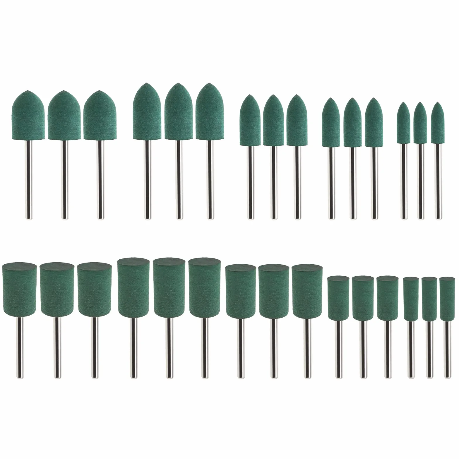 Create idea 30pcs Gomma Lucidatura Bit Cono Cilindro Forma Lucidatura Burrs Gioielli Ruota 3mm Mandrino 4mm 6mm 8mm 10mm 12mm Testa per Strumento Rotativo Trapano Elettrico Smerigliatrice