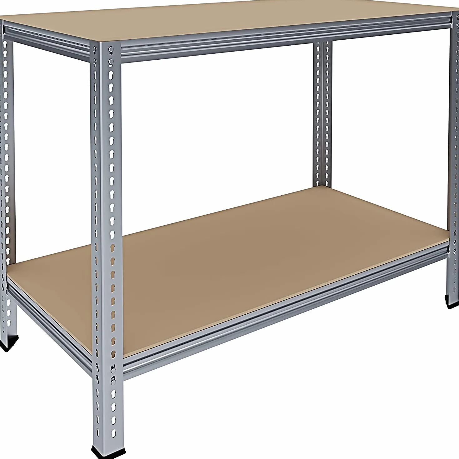 Banco Tavolo Da Lavoro Senza Bulloni In Acciaio Metallo e MDF Portata Fino a 1200 Kg Con 2 Ripiani Regolabili Ideale Per Garage Officina Cantina Capannone Magazzino Design Modulare 96 x 120 x 60 cm