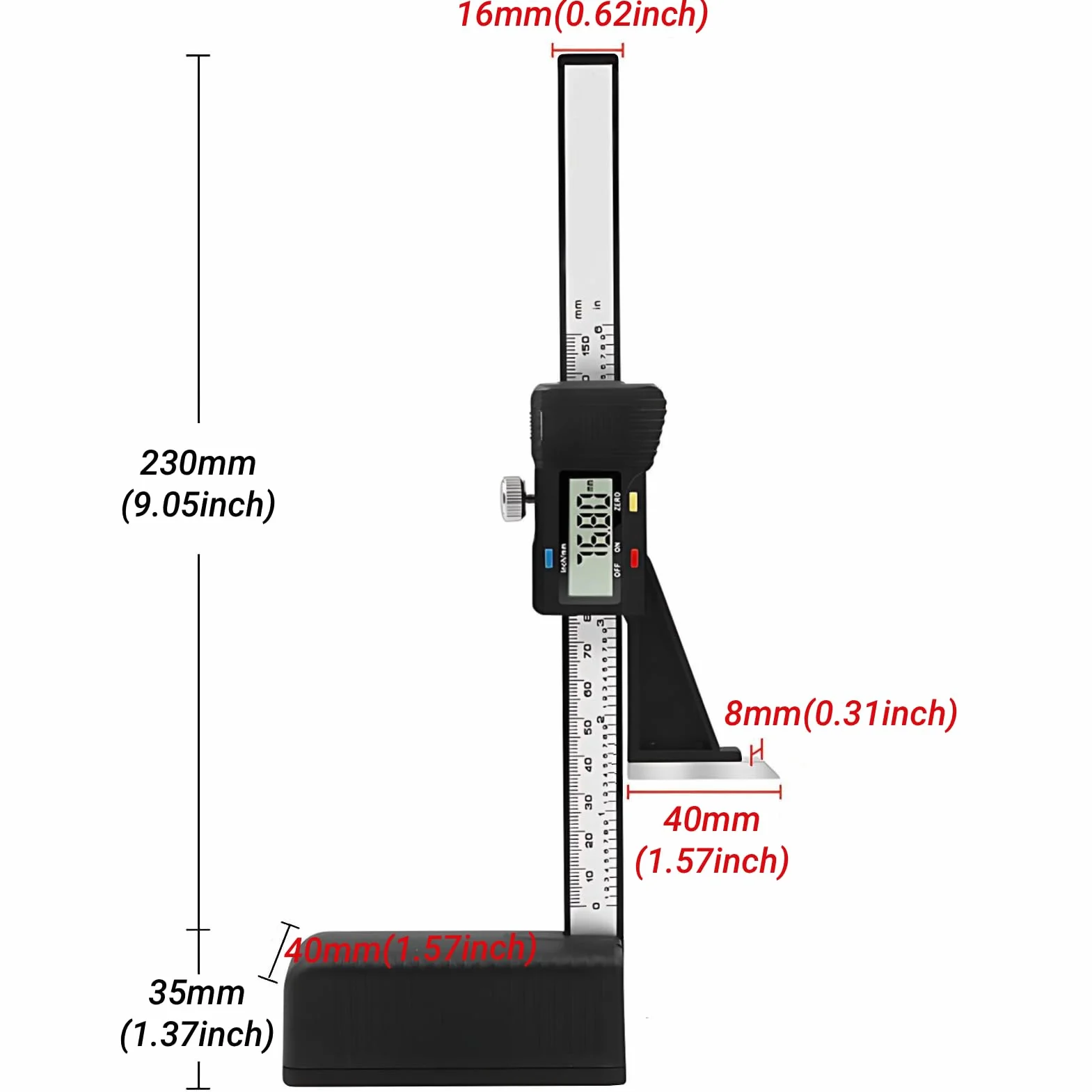 Misuratore di Altezza Digitale 150 mm, Calibro Elettronico Metrico