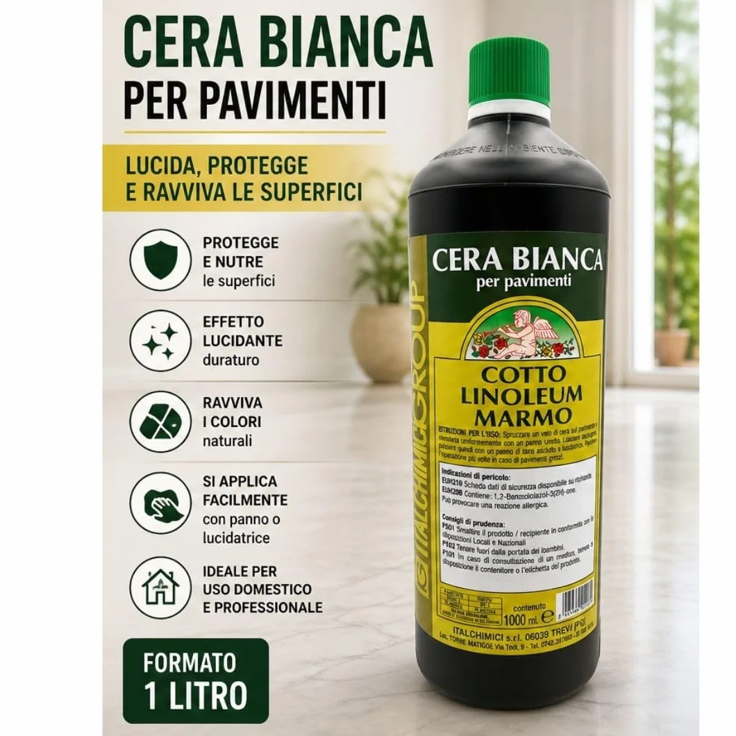Cera Pavimenti Bianca 1L – Protettiva e Lucidante per Cotto, Marmo e Linoleum, Nutre e Ravviva le Superfici