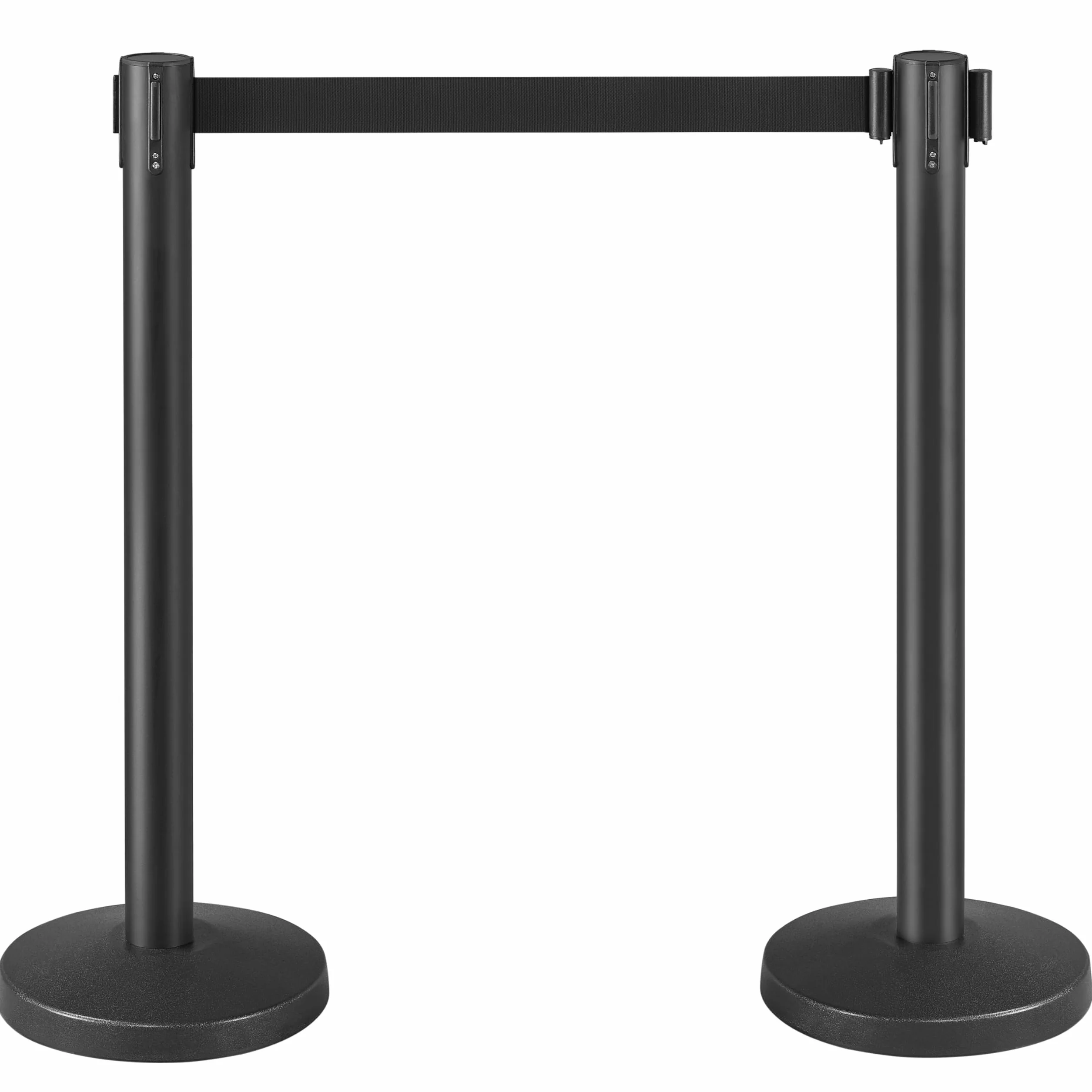 Set di Barriere Retrattile con Nastro Estensibile di 2 Metri Paletti Delimitazione Nastro di Sicurezza in Ferro Paletti Delimitazione Colonnie Segnapercorso Nero