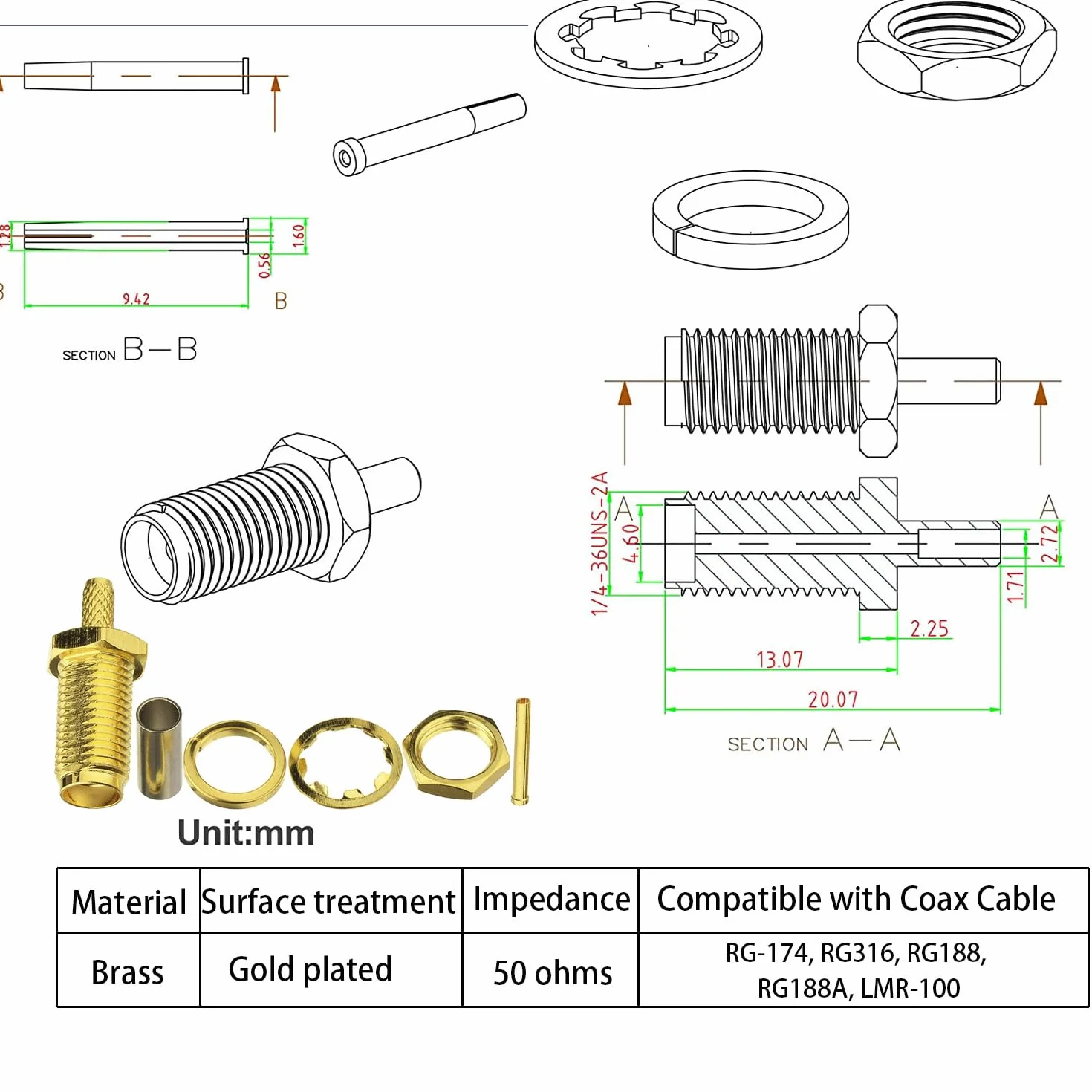 Pinza Crimpatrice SMA Kit - 10Pz Connettori Maschio, 10Pz Femmina e Crimpatrice Capicorda per RG174 RG316 Cavo Coassiale WIFI Antenna Prolunga