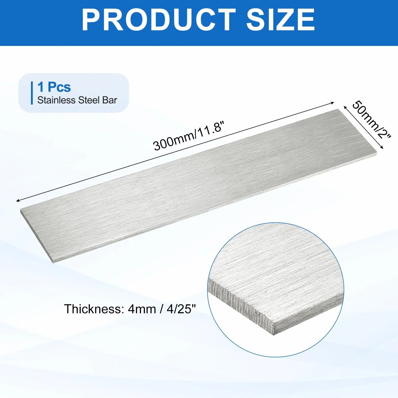 QUARKZMAN 316L Acciaio Inossidabile Barra Piatta Lunghezza 300mm Larghezza 50mm Spessore 4mm Strisce Metalliche Finitura Spazzolata Per Cucina Artigianato Macchinari Edilizia Chimica 1 pz