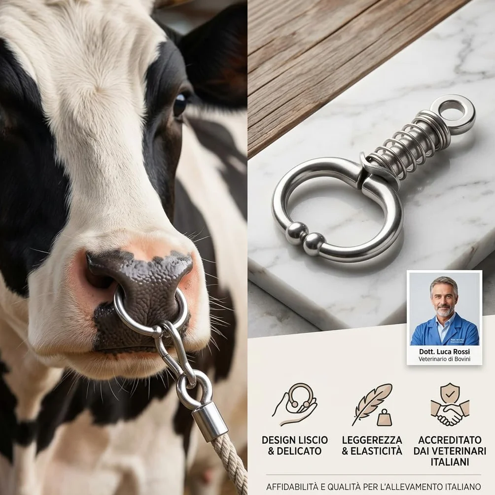 Anello da Naso per Bovini a Molla, Clip Naso Mucca senza Perforazione, Accessorio Allevamento Bovino