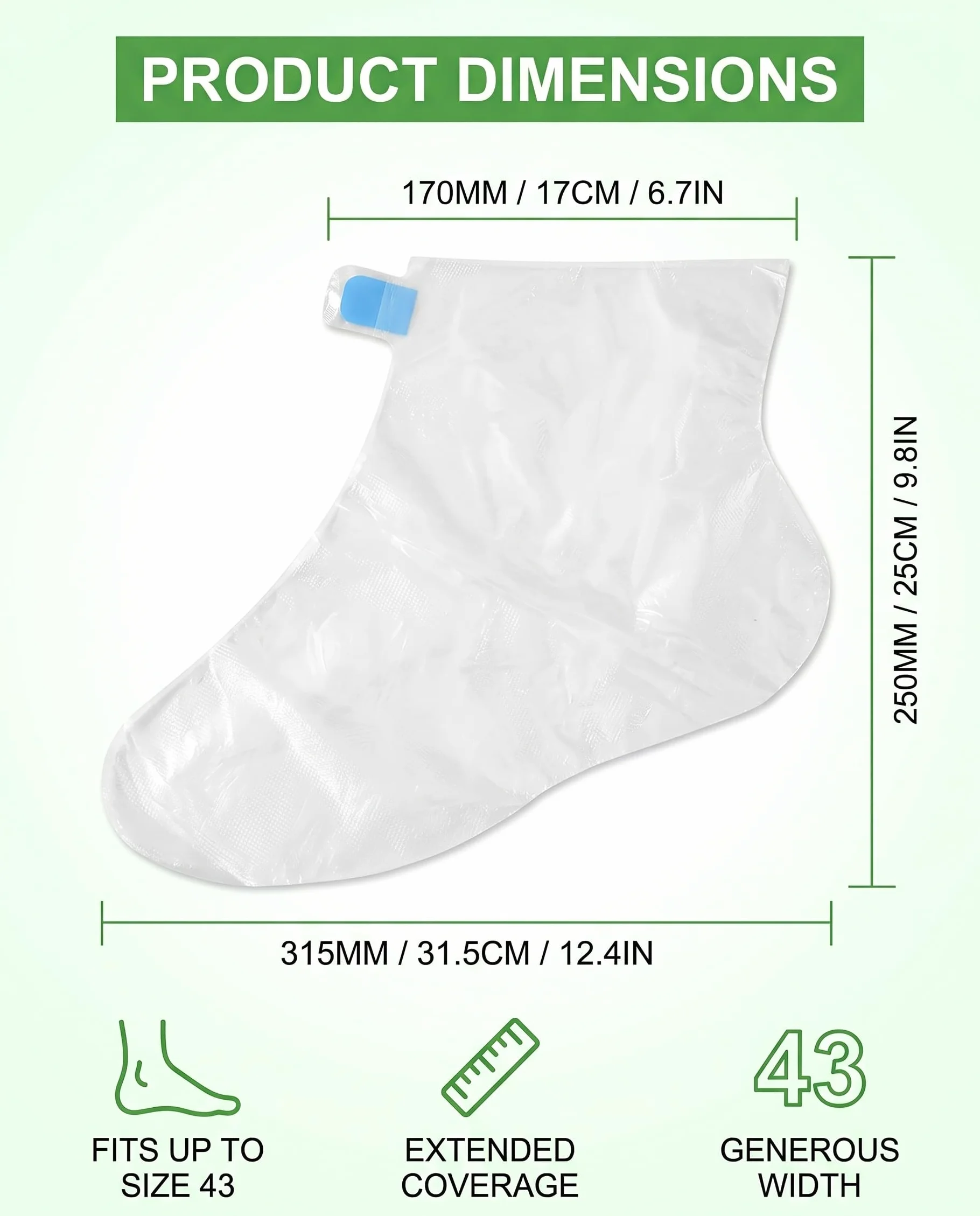 TISCH 100 Pezzi Calzari Monouso 315mm con 100 Adesivi Fissanti Copriscarpe per Paraffina Pedicure Fino Taglia 43